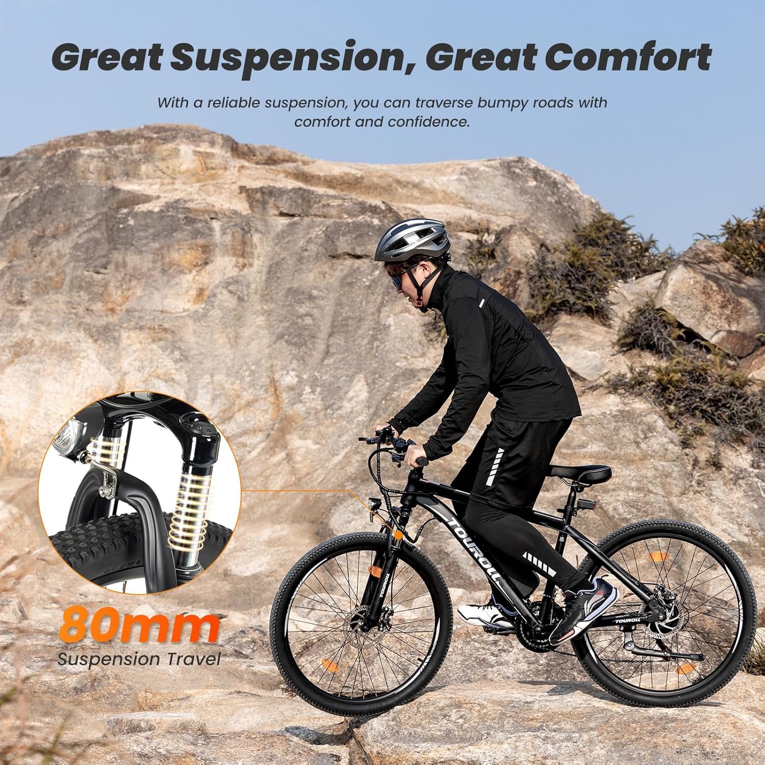 Touroll U1 Electric Mountain Bike, 26"/29'' Electric Bicycle Commute E-bike with 36V 13Ah Removable Battery, 65Km Range, LED Display, Dual Disk Brake, 21 Speed, MTB for Teenagers and Adults - Image 5