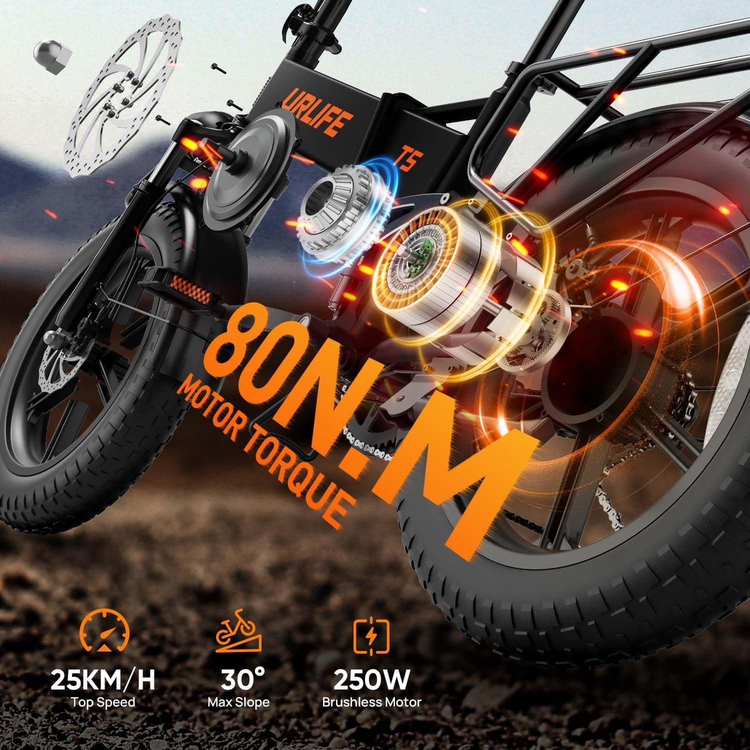 URLIFE Folding Electric Bike, 20 * 4.0 Inch Fat Tire E-Bike for Adult 48V 13AH Removable Battery, 80-100KM Long Range, Full Suspension for All Terrains, Electric Mountain Bike with LED - Image 2