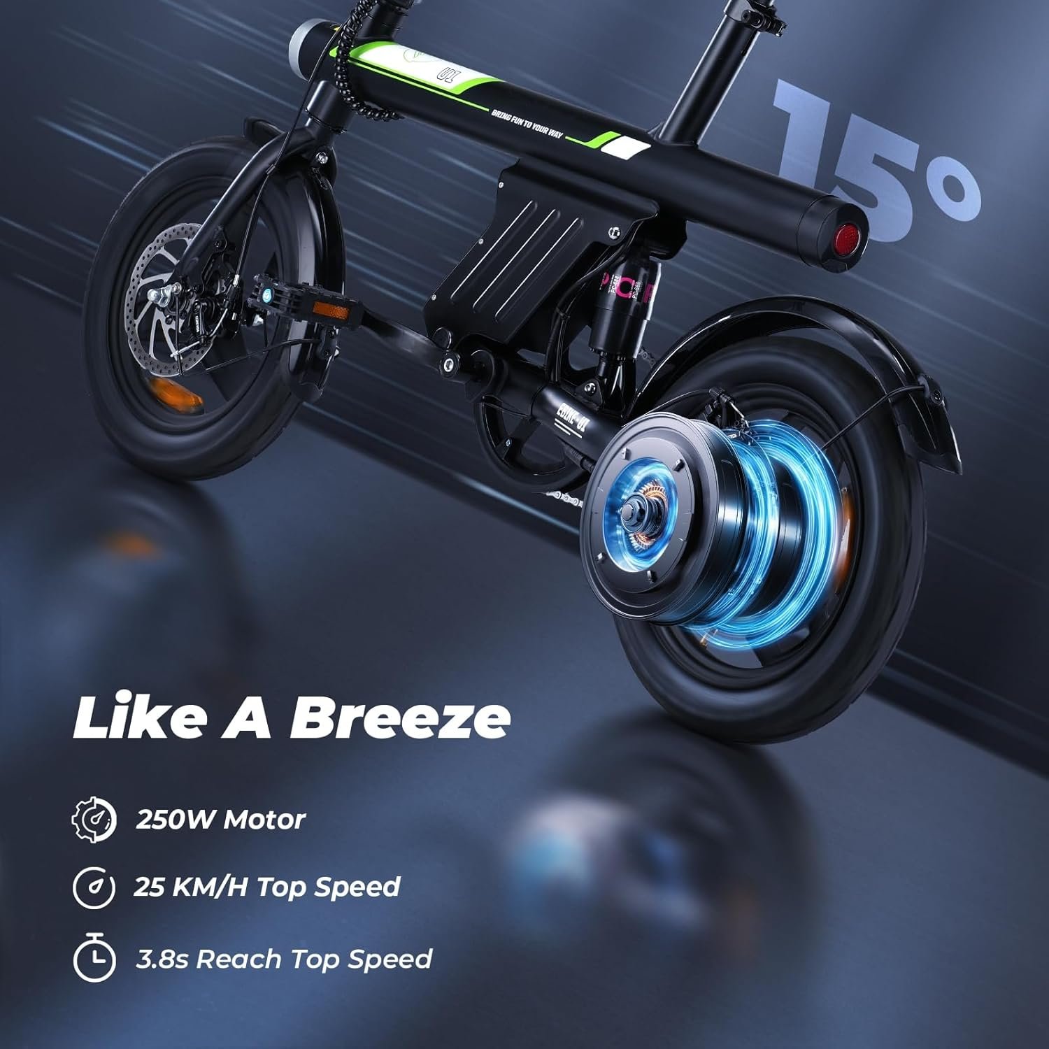 Finbike U1 Electric Bike for Adult/Teens,14" Folding Electric Bicycle with LCD Display,25KM/H & 40KM Range,4H Fast Charge,4 Riding Modes,Rear Shock Absorber,120KG Capacity,Compact Foldable Ebike - Image 2