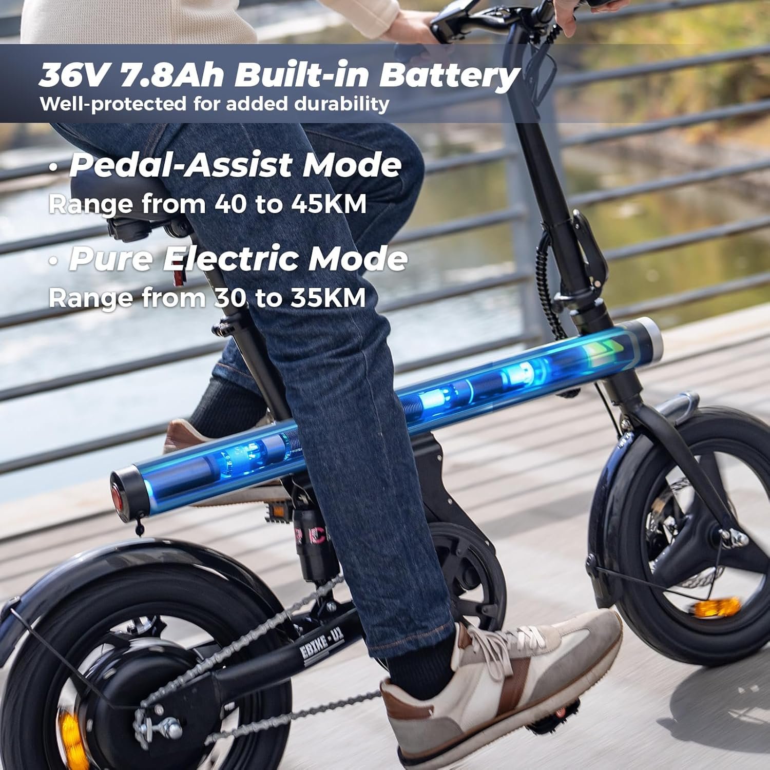 Finbike U1 Electric Bike for Adult/Teens,14" Folding Electric Bicycle with LCD Display,25KM/H & 40KM Range,4H Fast Charge,4 Riding Modes,Rear Shock Absorber,120KG Capacity,Compact Foldable Ebike - Image 3