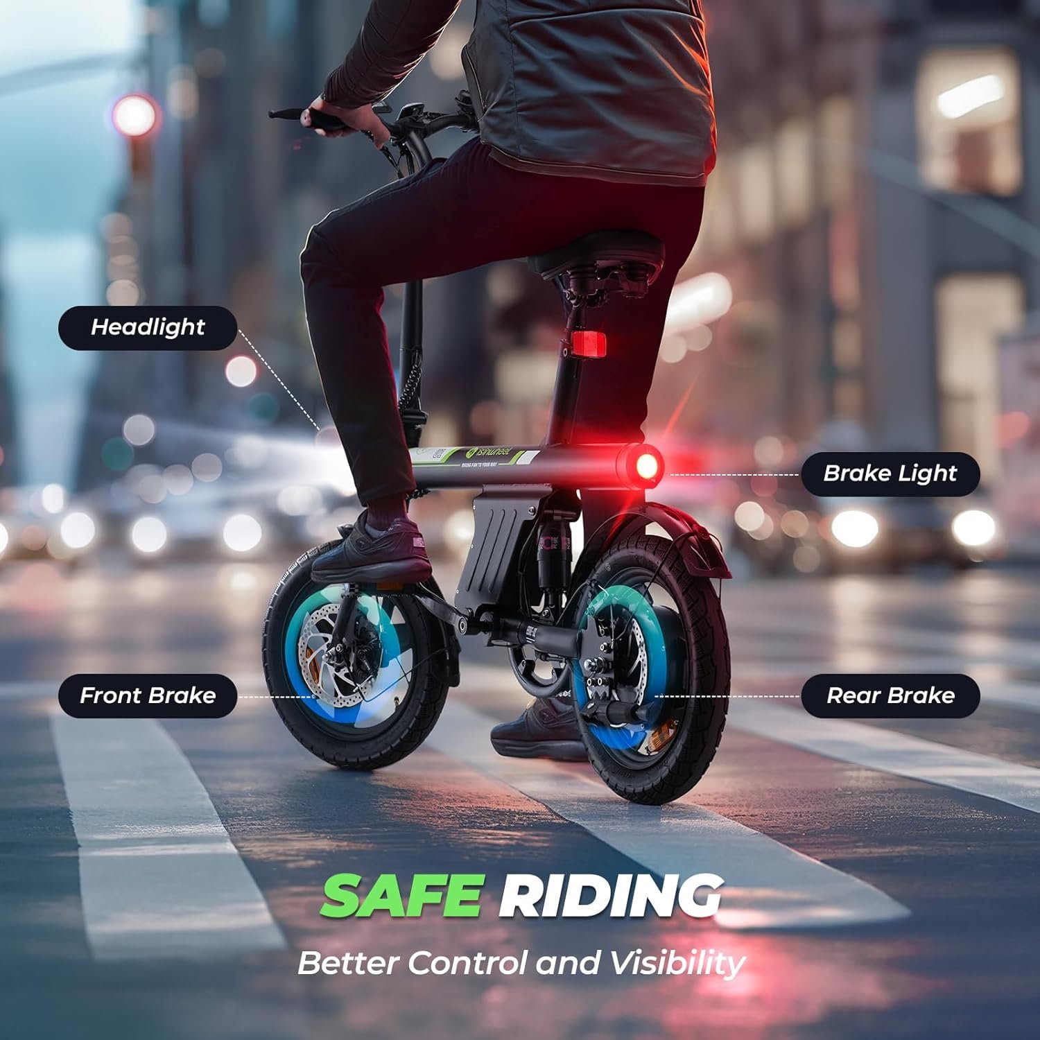 Finbike U1 Electric Bike for Adult/Teens,14" Folding Electric Bicycle with LCD Display,25KM/H & 40KM Range,4H Fast Charge,4 Riding Modes,Rear Shock Absorber,120KG Capacity,Compact Foldable Ebike - Image 6