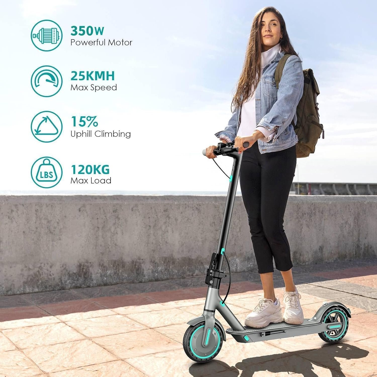 Electric Scooter for Adults,8.5”/10” Solid Tires,UP to 25KM/H,350W Powerful Motor,35/45KM Range with Braking System,Foldable Lightweight Electric Scooter,Max Load 120KG,App Control - Image 2