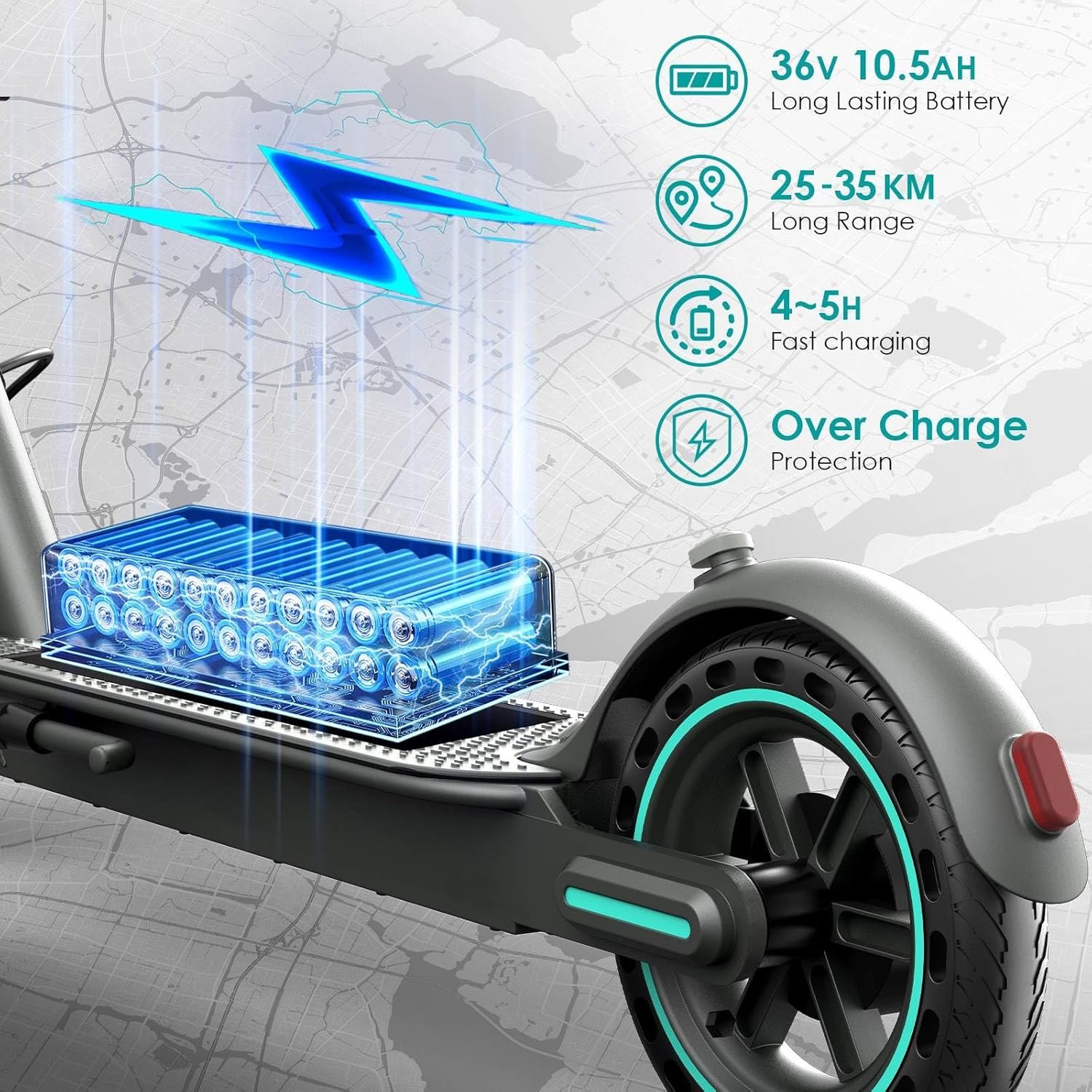Electric Scooter for Adults,8.5”/10” Solid Tires,UP to 25KM/H,350W Powerful Motor,35/45KM Range with Braking System,Foldable Lightweight Electric Scooter,Max Load 120KG,App Control - Image 3