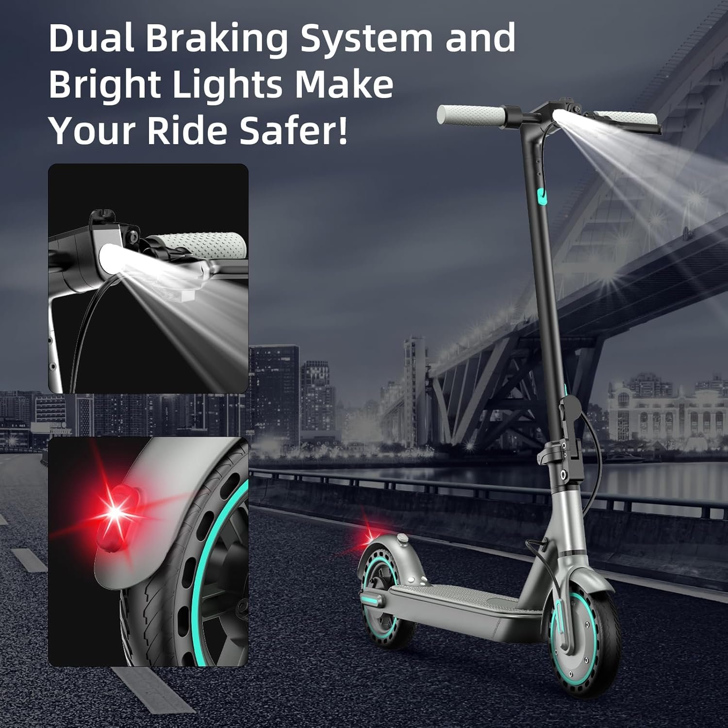 Electric Scooter for Adults,8.5”/10” Solid Tires,UP to 25KM/H,350W Powerful Motor,35/45KM Range with Braking System,Foldable Lightweight Electric Scooter,Max Load 120KG,App Control - Image 4