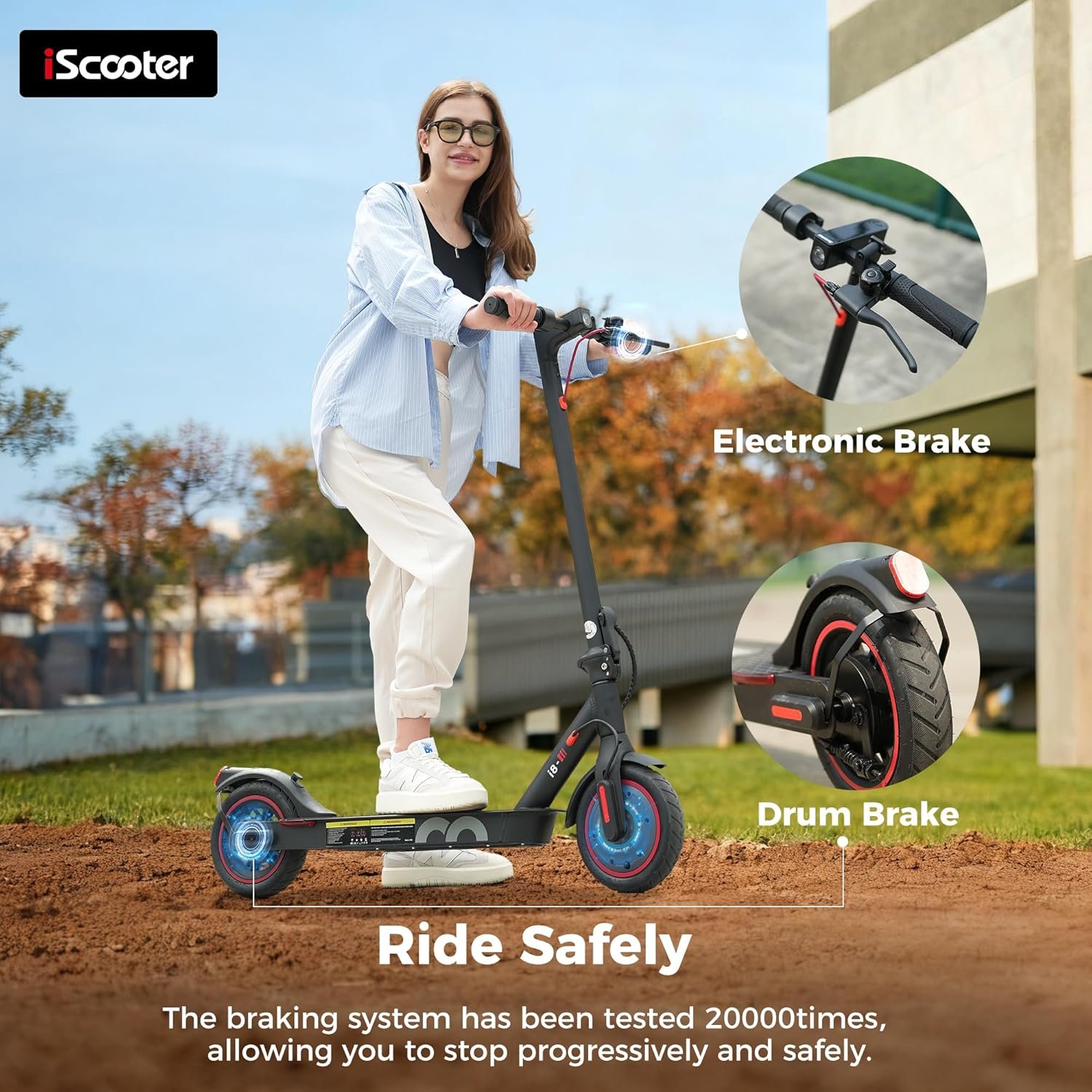 iScooter Electric Scooter, 350W Motor i8/i9 Electric Scooters Adult with Cuise Control, 20-30KM Range, 8.5Inch Tires, 3 Speed Mode, Double Braking System Fast E Scooter for Adults and Teens - Image 2