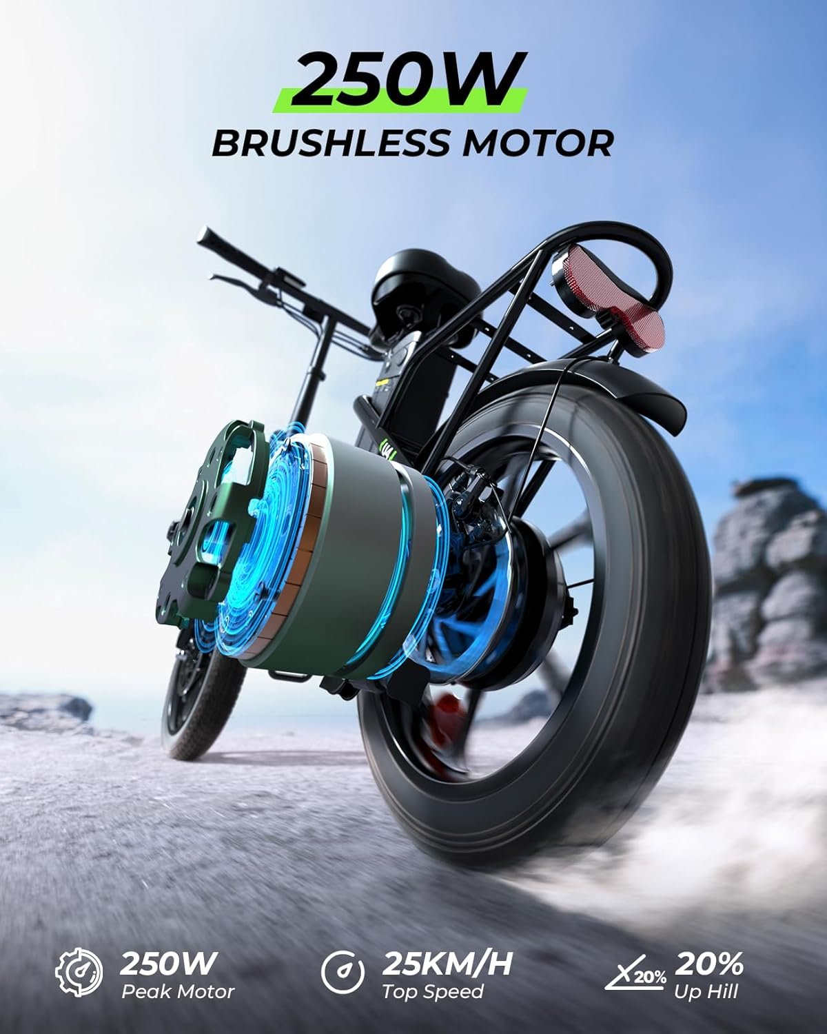Finbike U4 Electric Bike, 16" Portable Electric Bicycle with Removable Battery, 60KM Max Range, 3 Riding Modes, Front Shock Absorber, Foldable E-bike for Adults/Teens - Image 3