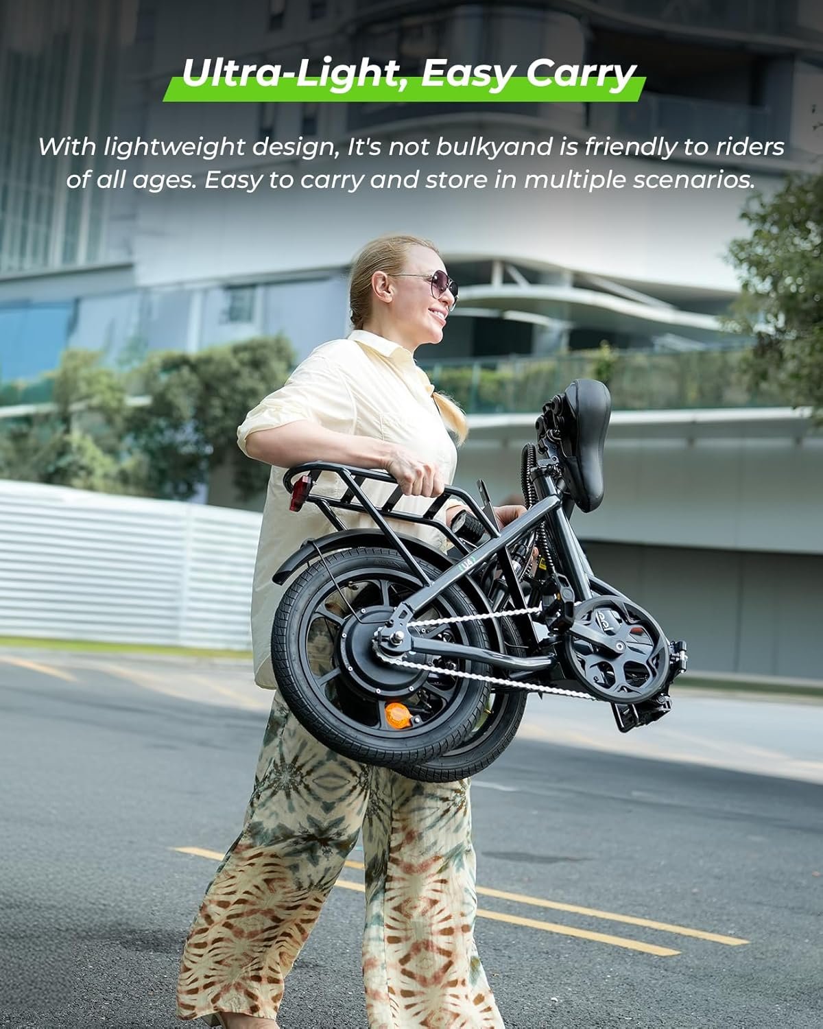 Finbike U4 Electric Bike, 16" Portable Electric Bicycle with Removable Battery, 60KM Max Range, 3 Riding Modes, Front Shock Absorber, Foldable E-bike for Adults/Teens - Image 7