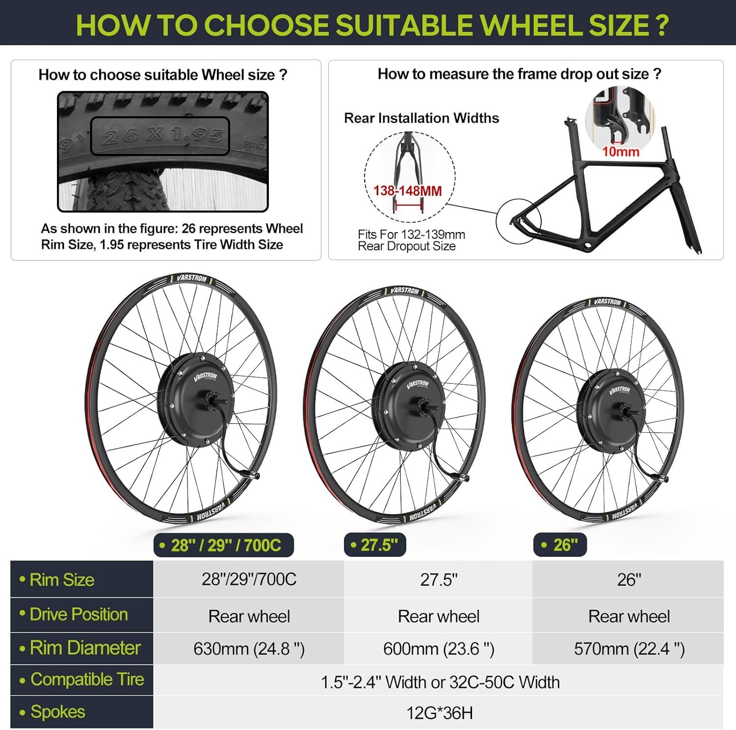 48V15OO JYLT Sport Version Ebike Conversion Kit, 26" 27.5" 28" 29" 700C Rear Wheel Hub Motor Electric Bike Conversion Kit with Controller & Optional Display, For Cassette Disc Brake MTB - Image 5