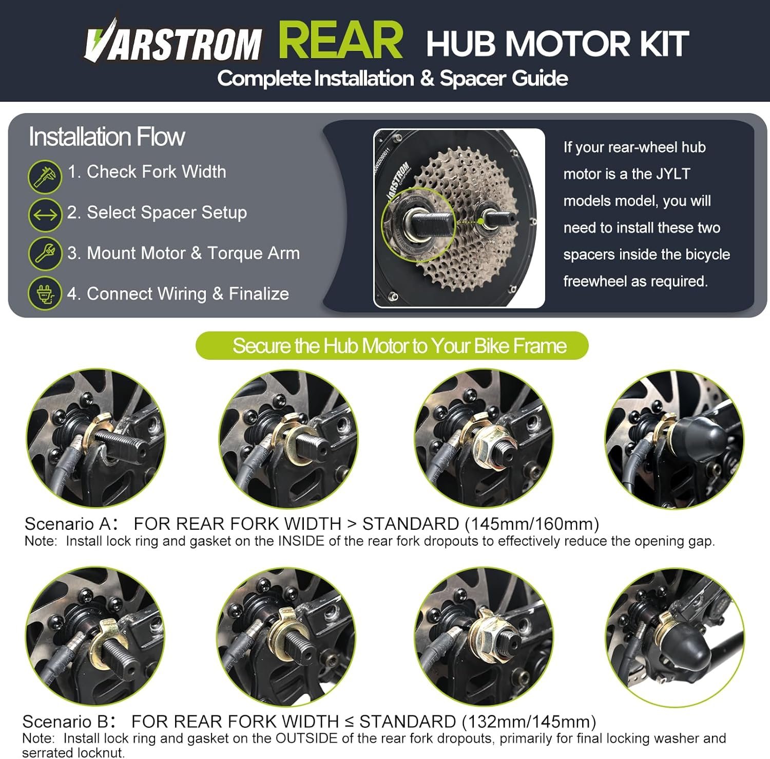 48V15OO JYLT Sport Version Ebike Conversion Kit, 26" 27.5" 28" 29" 700C Rear Wheel Hub Motor Electric Bike Conversion Kit with Controller & Optional Display, For Cassette Disc Brake MTB - Image 7