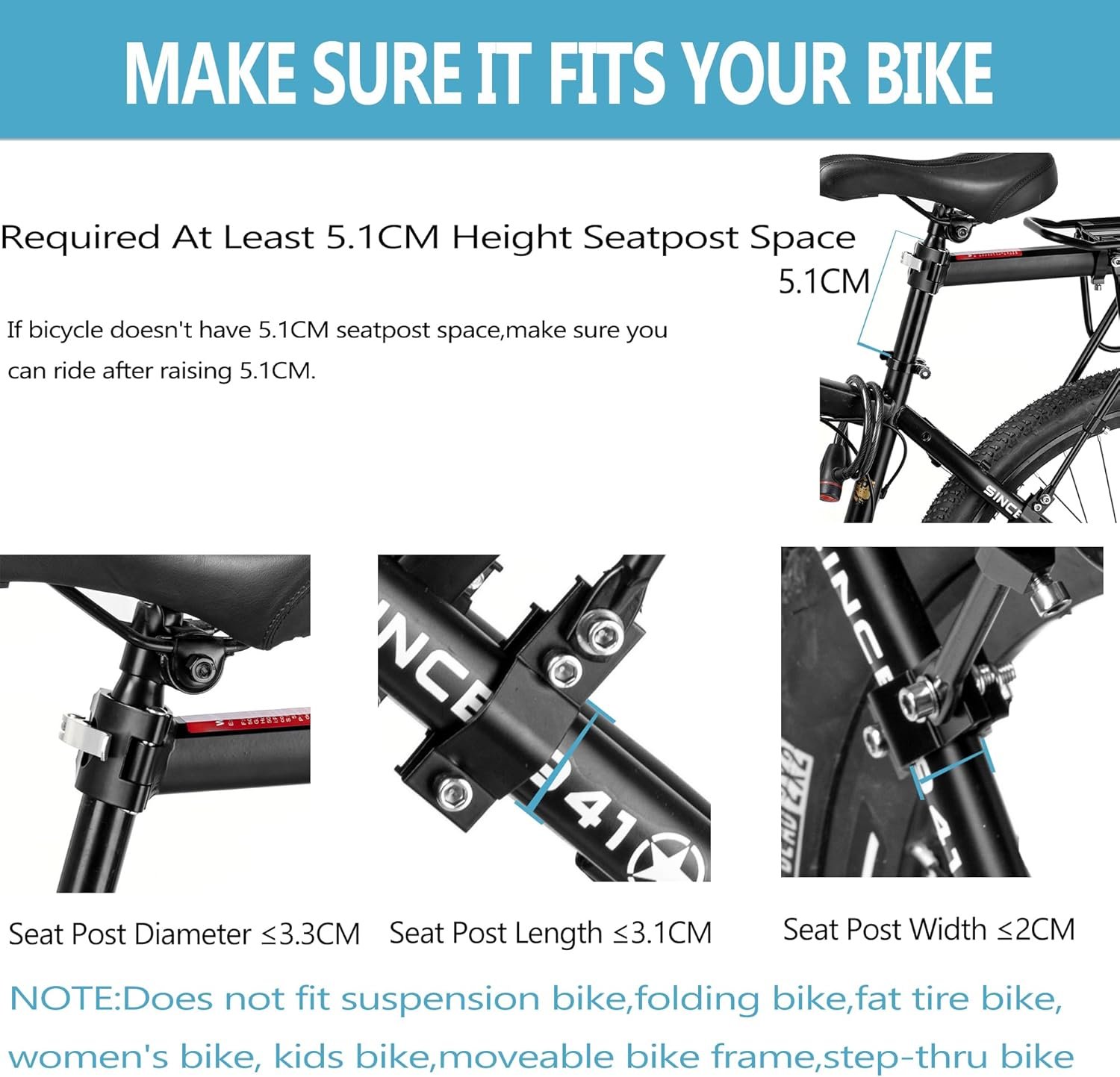 Rear Bike Rack,100KG Capacity Solid Bearings Bike Cargo Rack w/Fender & Large Size Reflective,Quick Release Mountain Road Bicycle Rear Racks,Universal Bike Luggage Touring Carrier Rack,BCR06-EU - Image 7