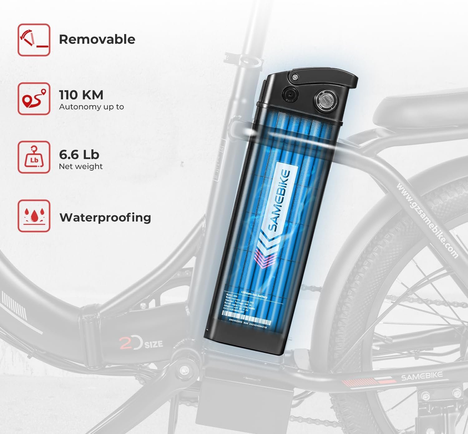 SAMEBIKE Foldable Electric Bike for Adults,20" Fat Tire Ebike with 7 Speed, Max Range 110KM, Dual Shock Absorber, E-bike for Commuting and Off-Road Adventures - Image 3