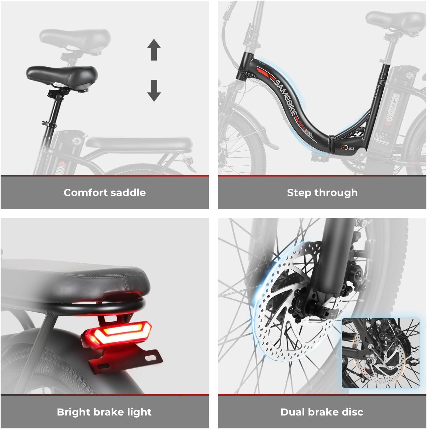 SAMEBIKE Foldable Electric Bike for Adults,20" Fat Tire Ebike with 7 Speed, Max Range 110KM, Dual Shock Absorber, E-bike for Commuting and Off-Road Adventures - Image 6