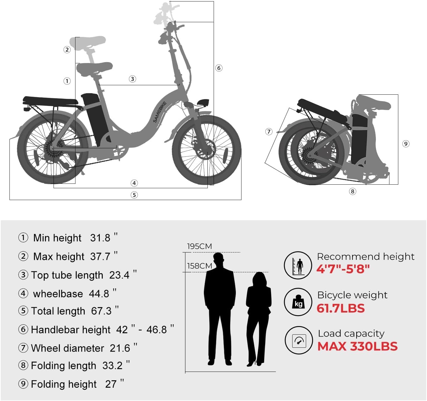 SAMEBIKE Foldable Electric Bike for Adults,20" Fat Tire Ebike with 7 Speed, Max Range 110KM, Dual Shock Absorber, E-bike for Commuting and Off-Road Adventures - Image 7