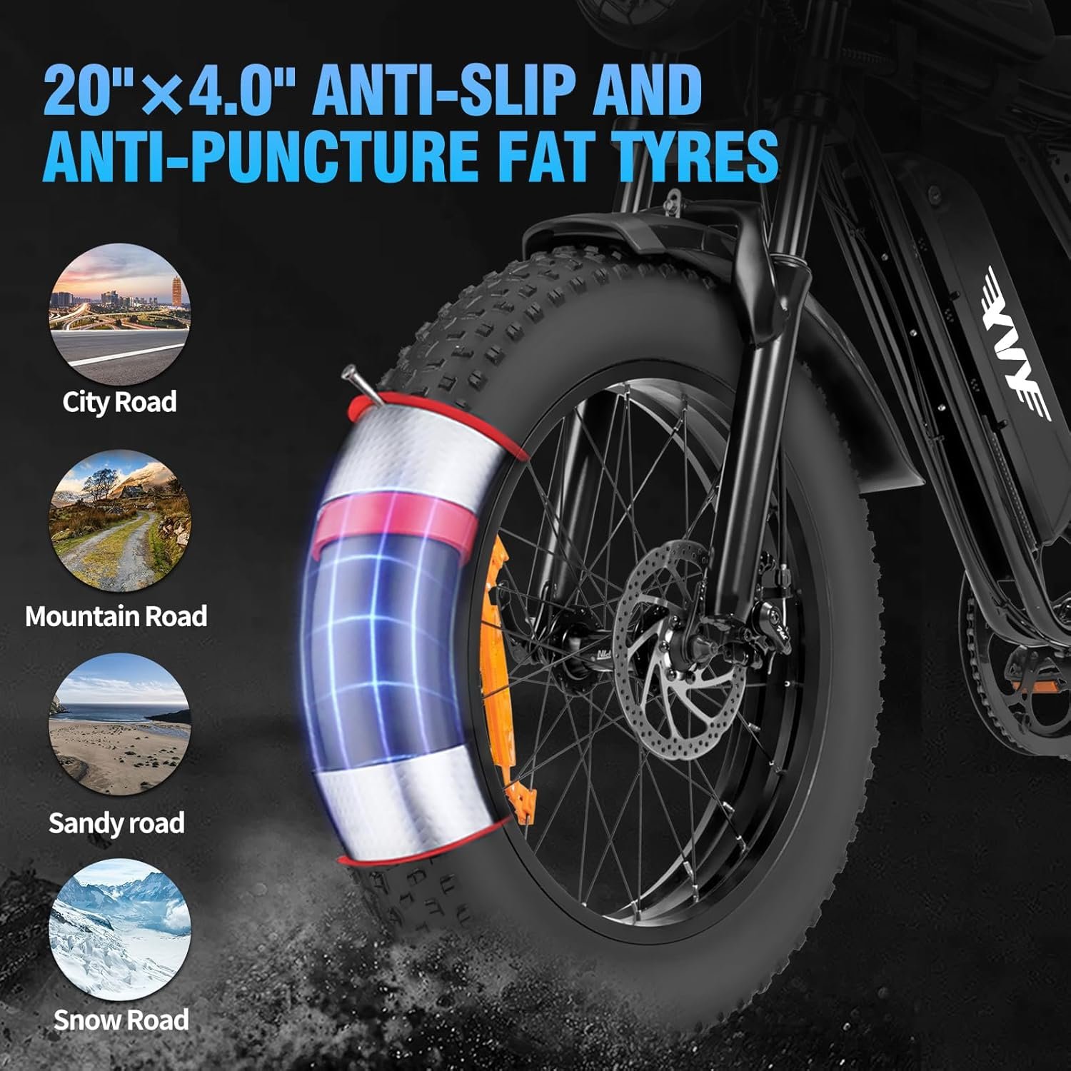 YVY Electric Bike, 48V 20Ah/52V 40Ah Removable Battery, 70-180 Miles Max Range, Full Suspension Fat Tire E-Bike, 7-Speed Electric Mountain Bike, Dual Disc Brakes, LCD Display - Image 5