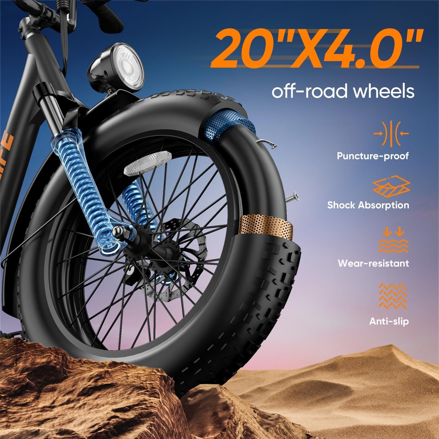 URLIFE 20" Electric Bike for Adults, Fat Tire Mountain Bike with Colorful LCD Display, Removable Battery, 7-Speed Derailleur Ebike Commute MTB - Image 4