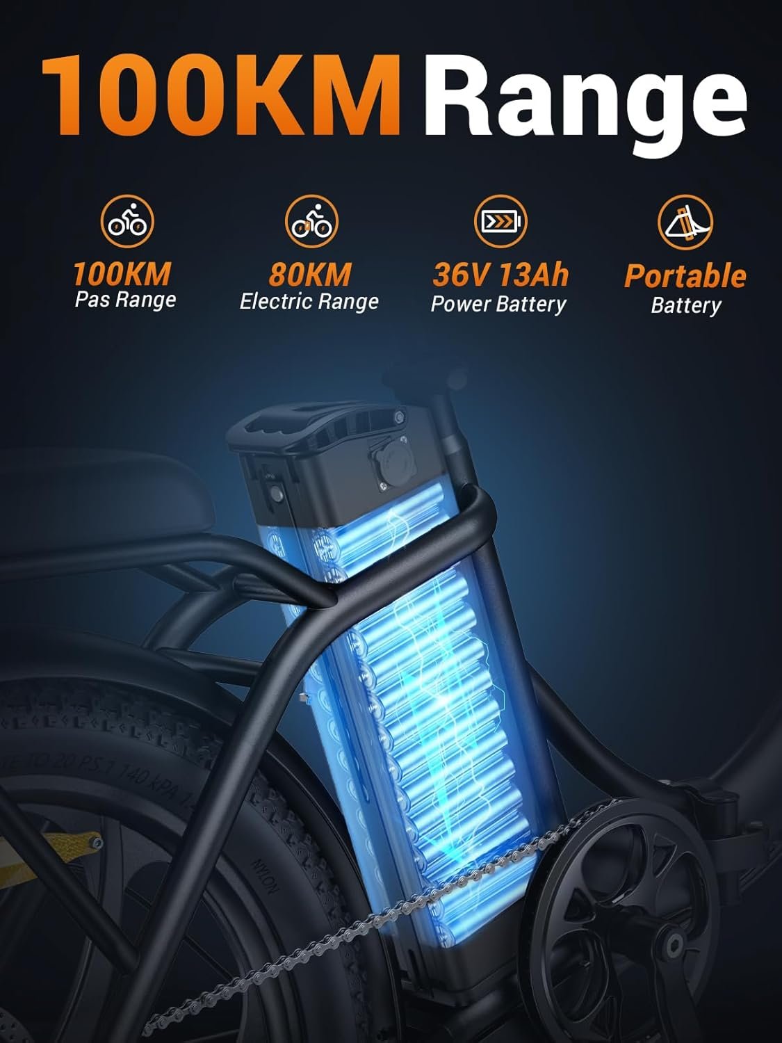 HillMiles MilePort 1 Electric Bike for Adults with 36V 13AH Removable Battery, 20"*3.0" Fat Tire Folding Electric Bicycle with Top Speed 25KM/H &100KM Long Range, 250W Motor City Commuter Ebike - Image 2