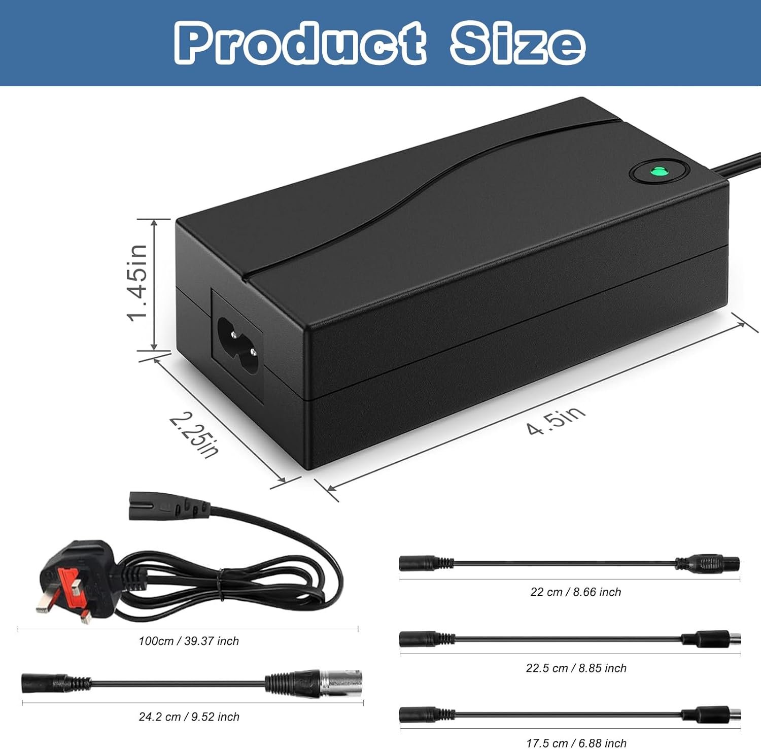 42V/2A Electric Scooter Charger, Universal with 4 Connections for 36V Li-ion Battery Fast Charger for Xiaomi/Ninebot, Mobility Scooter, Hoverboard, Electric Bike, Drift Board, Unicycle (Black) - Image 4