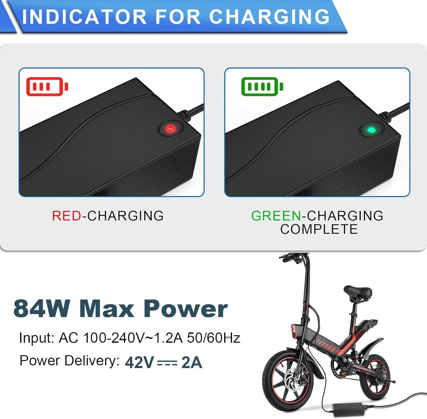 42V/2A Electric Scooter Charger, Universal with 4 Connections for 36V Li-ion Battery Fast Charger for Xiaomi/Ninebot, Mobility Scooter, Hoverboard, Electric Bike, Drift Board, Unicycle (Black) - Image 5