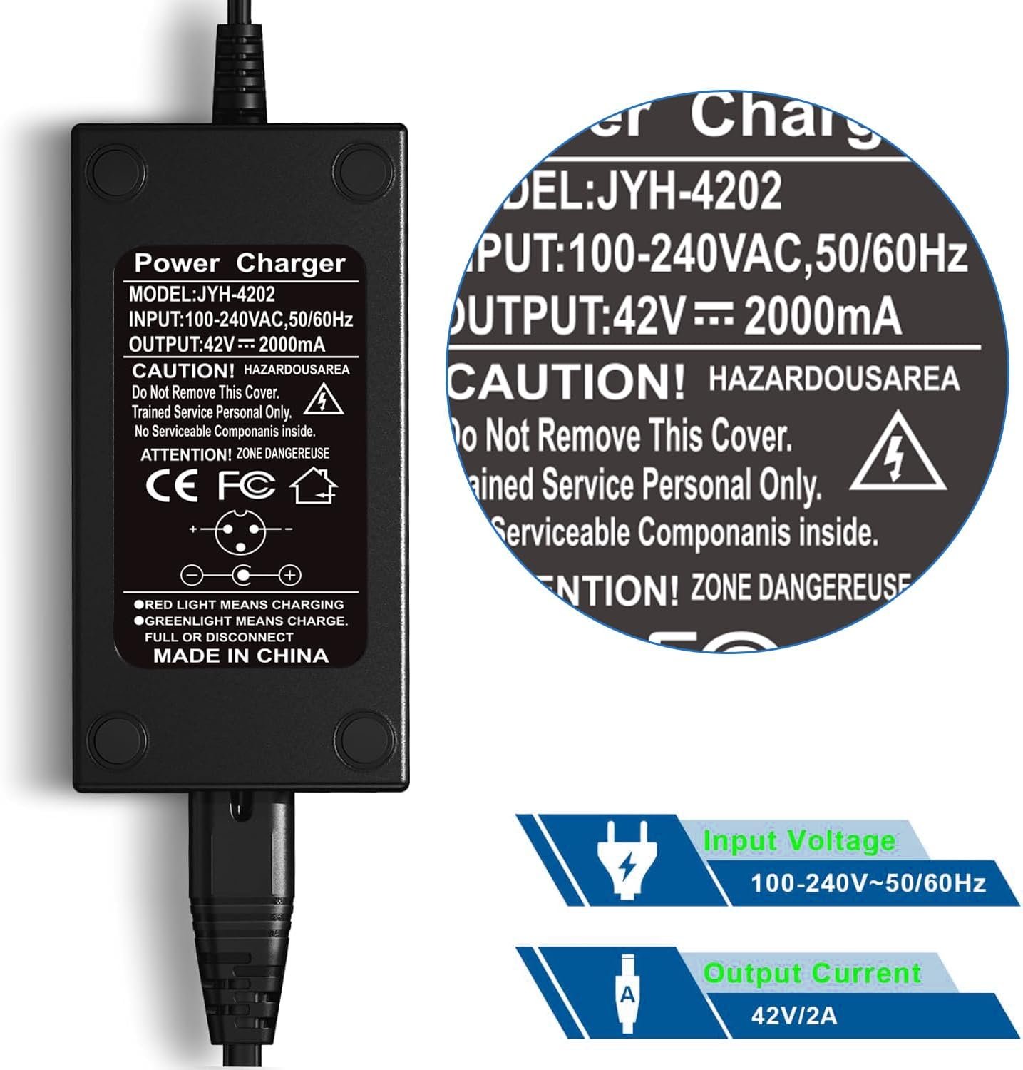 42V/2A Electric Scooter Charger, Universal with 4 Connections for 36V Li-ion Battery Fast Charger for Xiaomi/Ninebot, Mobility Scooter, Hoverboard, Electric Bike, Drift Board, Unicycle (Black) - Image 6