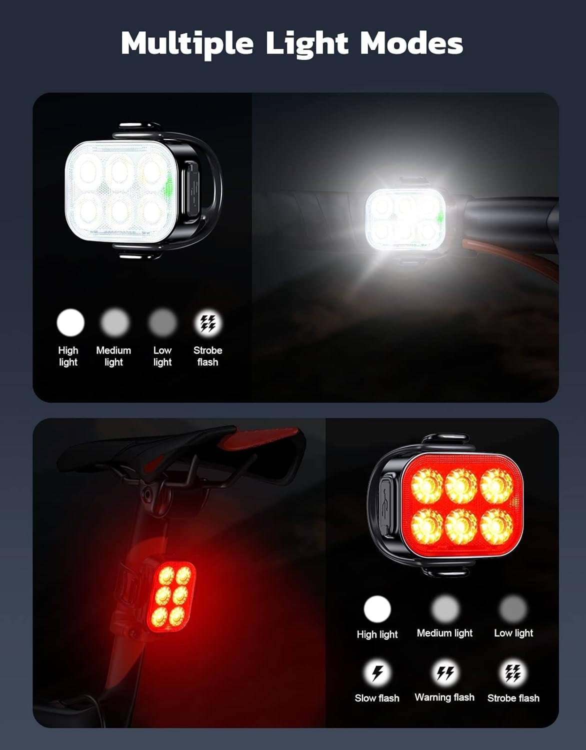 Glangeh Bike Lights Ultra Slim, Rechargeable Bicycle Lights Front and Rear, 4+6 Modes Bike Light, Waterproof IP65 Cycle Lights for Road Safety, 1.5 Hrs Fast Charging Bike Light Cycling Headlights Set - Image 7