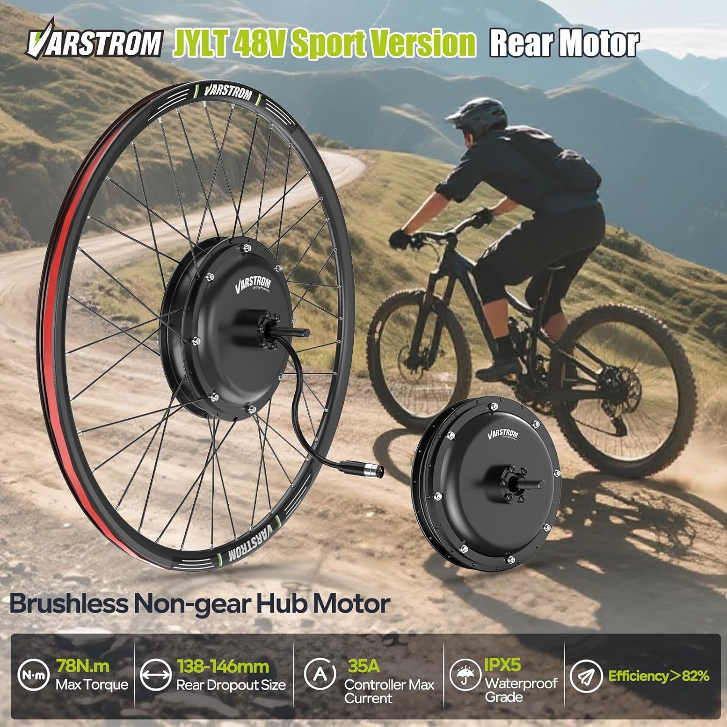 48V15OO JYLT Sport Version Ebike Conversion Kit, 26" 27.5" 28" 29" 700C Rear Wheel Hub Motor Electric Bike Conversion Kit with Controller & Optional Display, For Cassette Disc Brake MTB - Image 2