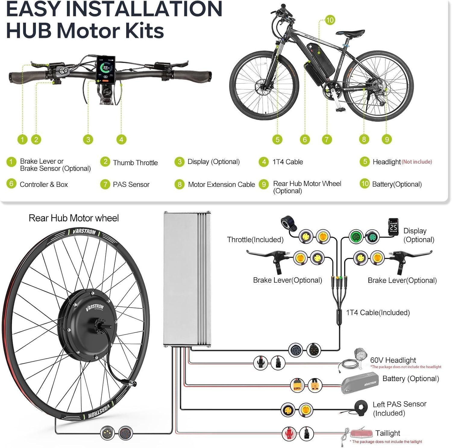 48V15OO JYLT Sport Version Ebike Conversion Kit, 26" 27.5" 28" 29" 700C Rear Wheel Hub Motor Electric Bike Conversion Kit with Controller & Optional Display, For Cassette Disc Brake MTB - Image 8