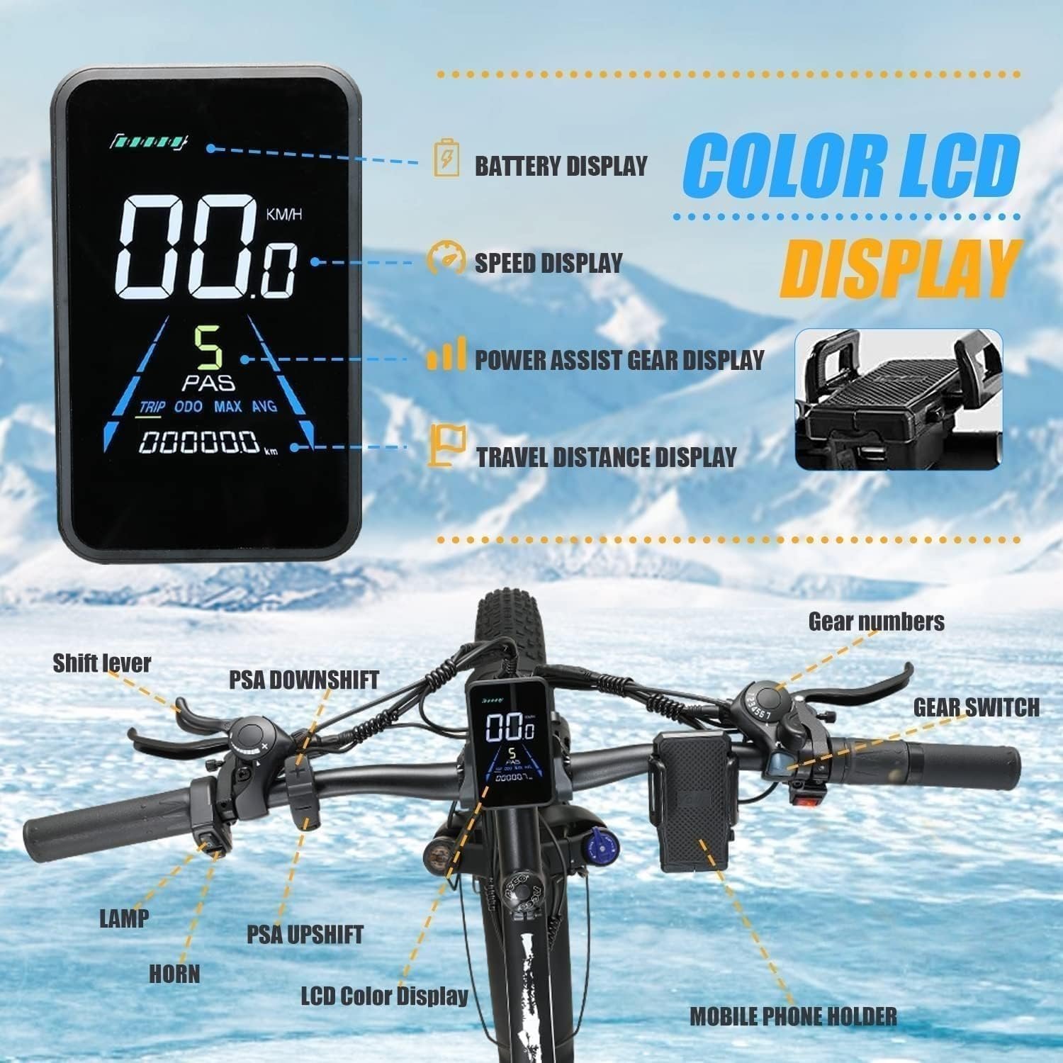 Electric Bike for Adult,Ebike with 48V 20AH Removable Battery, 70-110KM Long Range Electric Bike with Phone mount, 26" x4.0" All-Terrain Tires, Fat Tire Ebike Hydraulic Suspension 21-Speed - Image 5