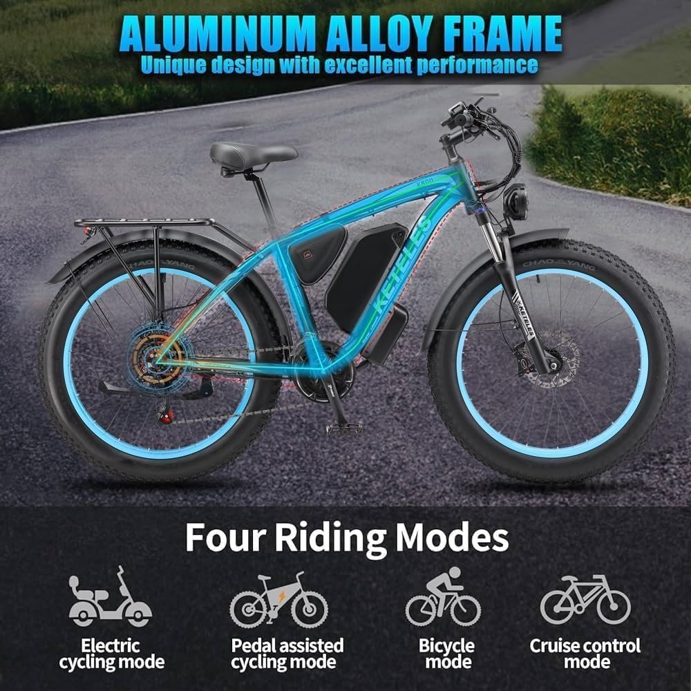 Electric Bike for Adult,Ebike with 48V 20AH Removable Battery, 70-110KM Long Range Electric Bike with Phone mount, 26" x4.0" All-Terrain Tires, Fat Tire Ebike Hydraulic Suspension 21-Speed - Image 8