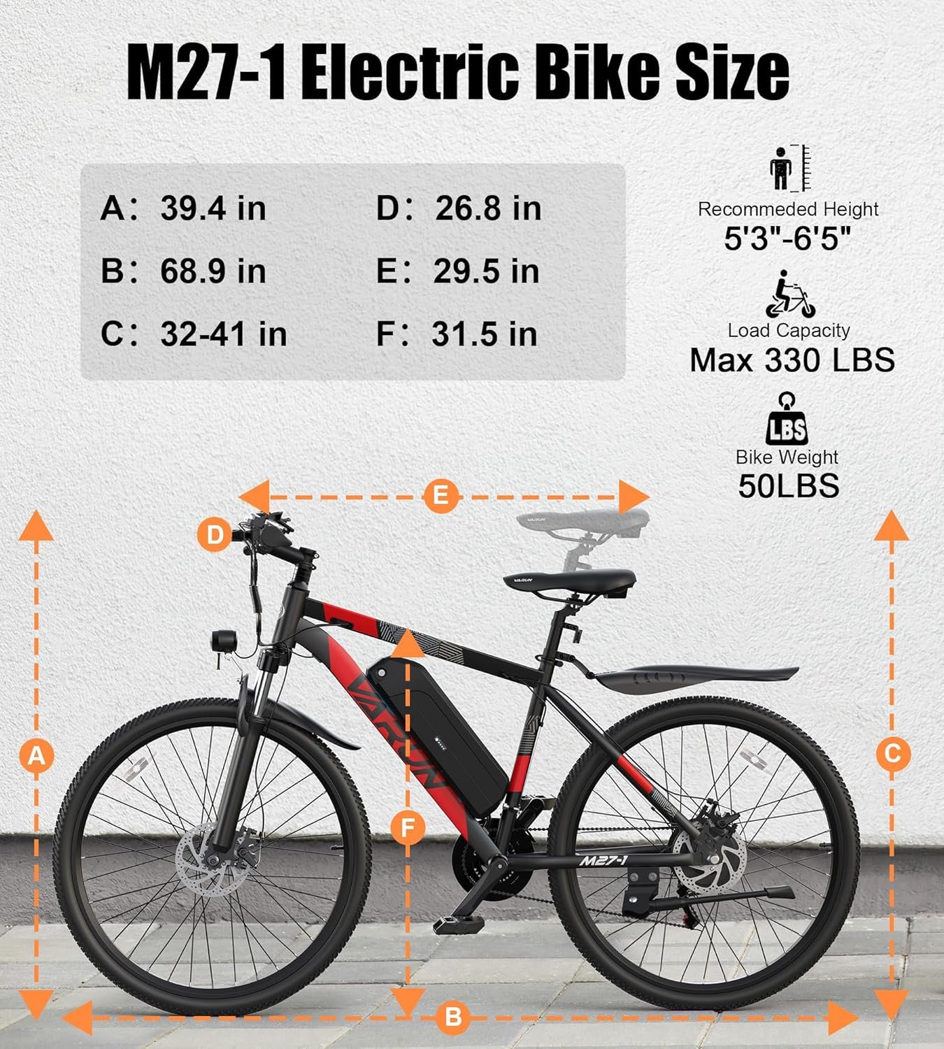 VARUN Electric Bike, 27.5" Electric Mountain Bike with APP, 48V 624Wh Battery, Up to 100KM, 250W 55Nm Motor, 21 Speed Gear, E-bike for Men and Women - Image 7