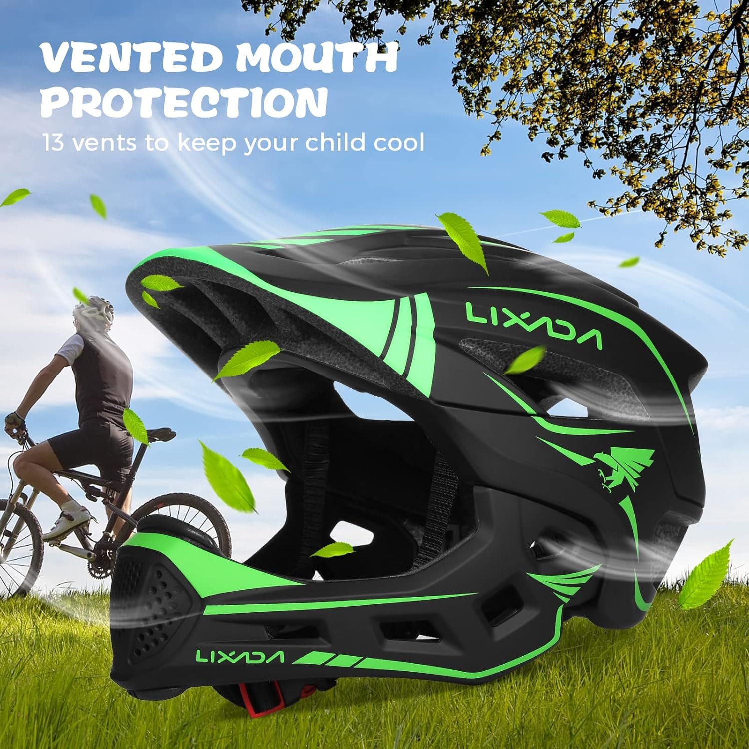Lixada Kids Full Face Helmet Detachable Child Boys Girls Bike Helmet Protective Gear for Cycling Skateboarding Roller Skating Cycle Helmet 52-58cm - Image 7