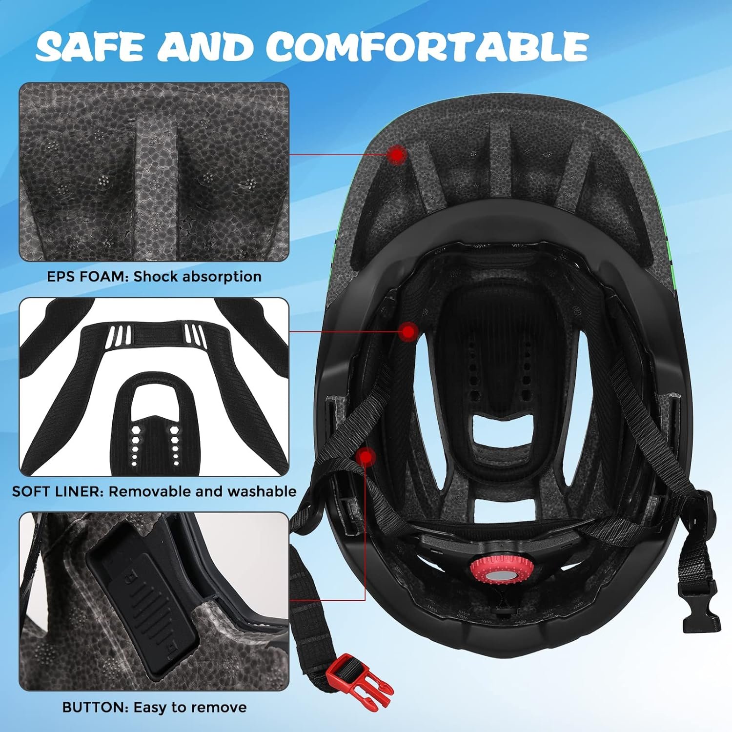 Lixada Kids Full Face Helmet Detachable Child Boys Girls Bike Helmet Protective Gear for Cycling Skateboarding Roller Skating Cycle Helmet 52-58cm - Image 9