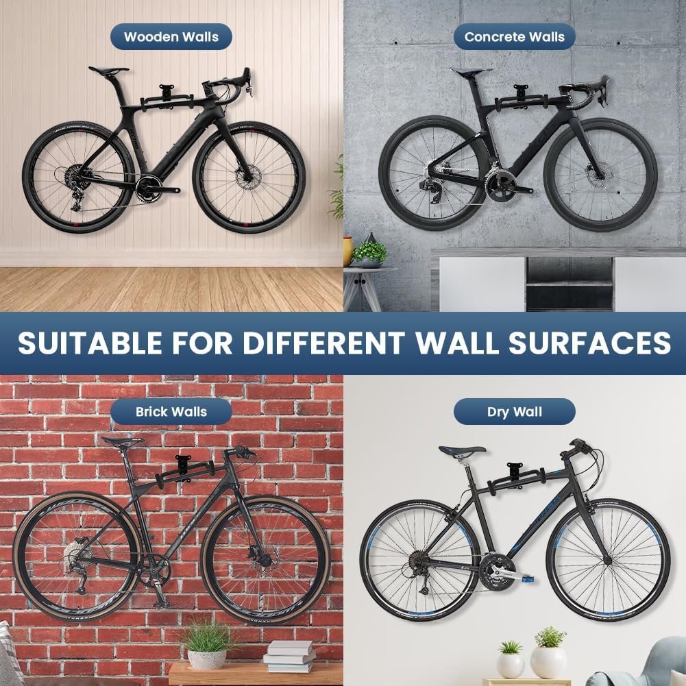 Bike Wall Mount, Adjustable Wall Mounted Bike Storage Rack, Wall Bike Rack with Helmet Hook, Foldable Cycle Wall Mount Hanger Rack with Padded, Bicycle Wall Mount Hanger for Indoor and Garage - Image 7