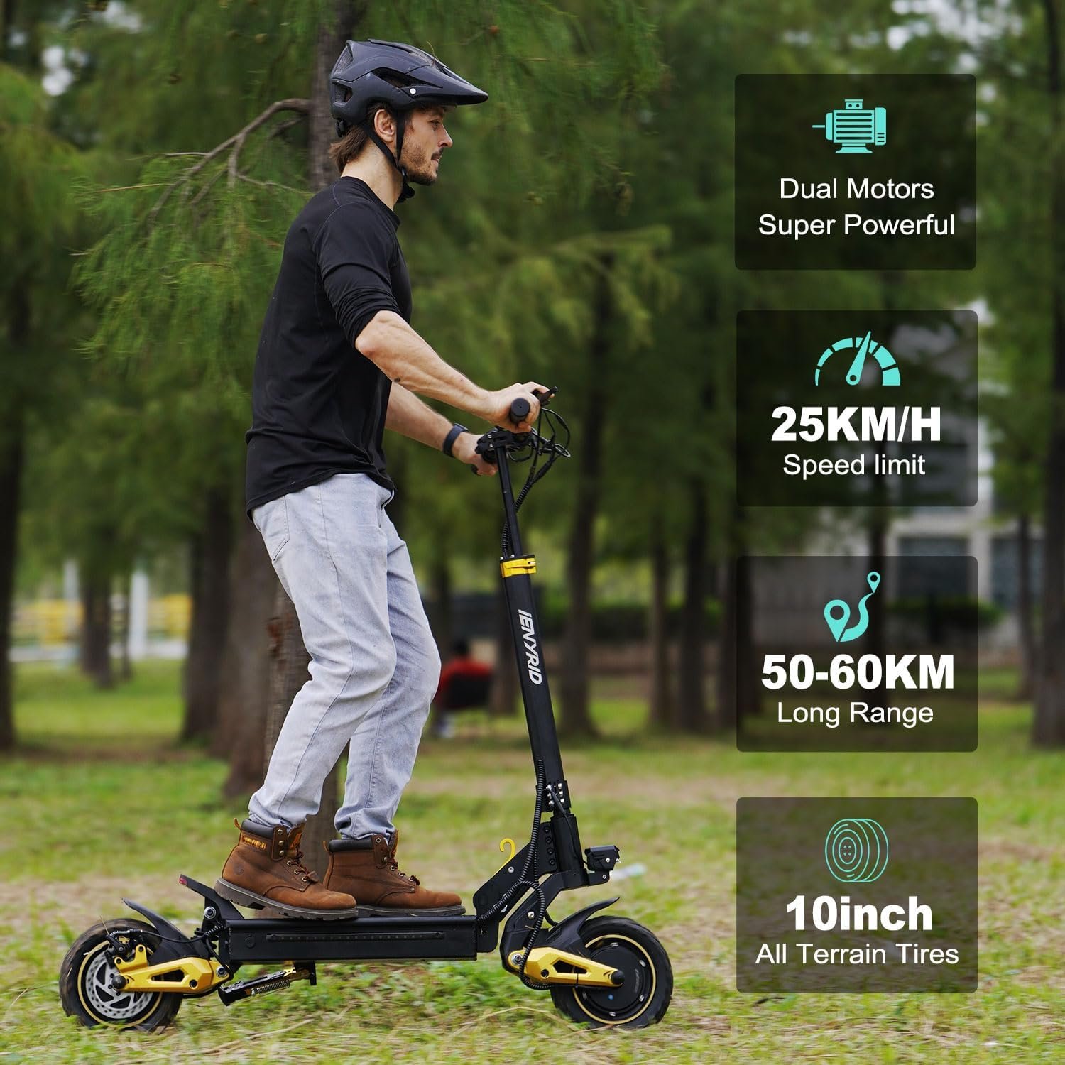 iENYRID Electric Scooter, 10'' Tyre E Scooter for Adults, 30/50Km Long Range, 15/20.8Ah Battery, 3 Speed Modes, Dual Braking System Dual Shock Absorption, Foldable Escooter, Model S1/ES1 - Image 2
