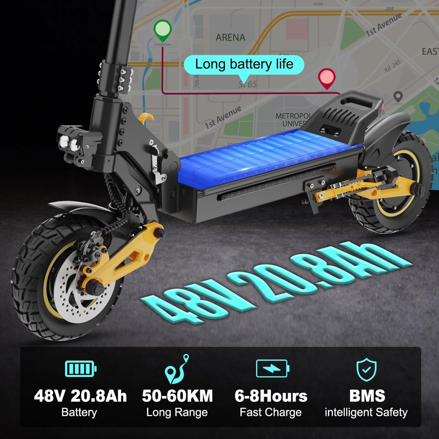 iENYRID Electric Scooter, 10'' Tyre E Scooter for Adults, 30/50Km Long Range, 15/20.8Ah Battery, 3 Speed Modes, Dual Braking System Dual Shock Absorption, Foldable Escooter, Model S1/ES1 - Image 4