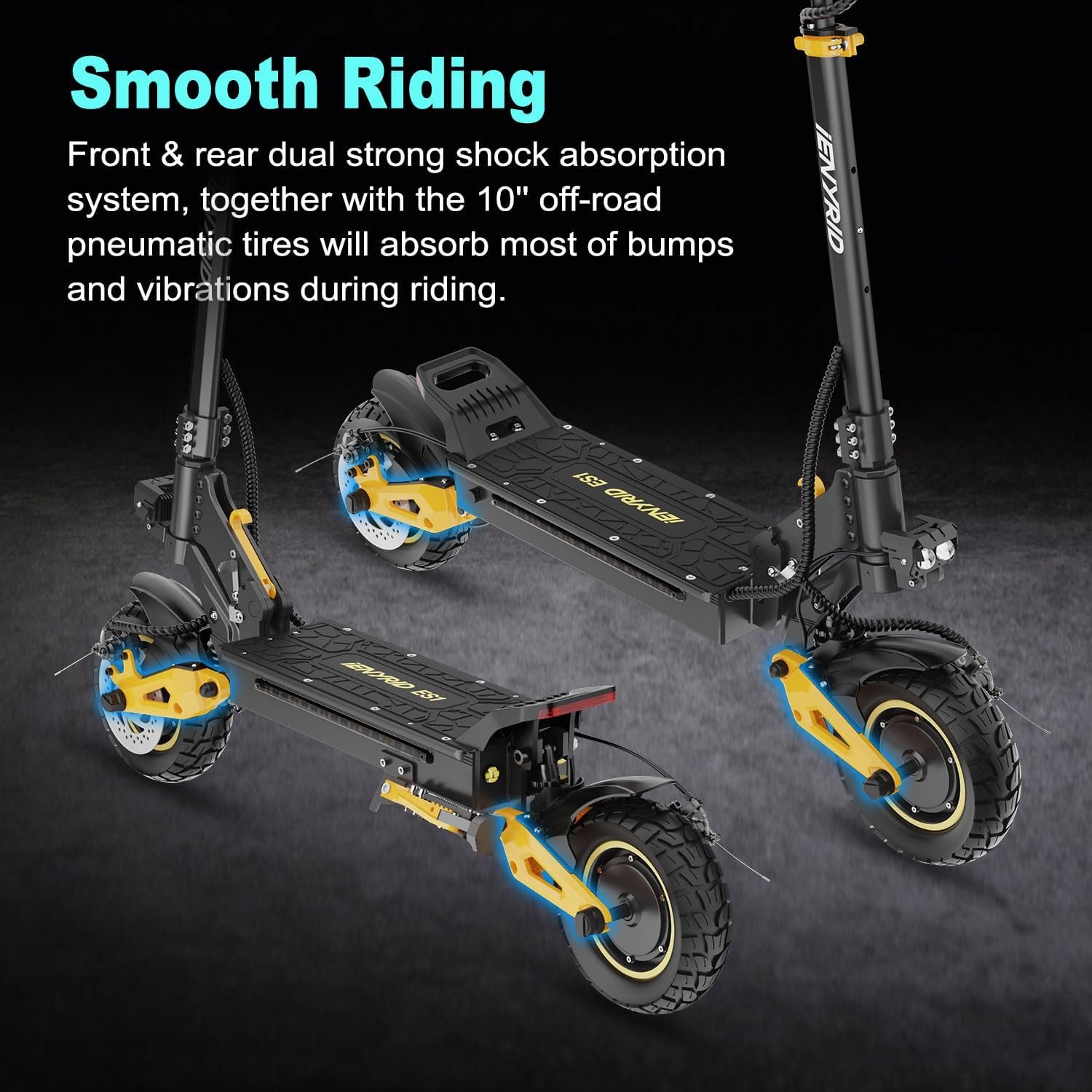 iENYRID Electric Scooter, 10'' Tyre E Scooter for Adults, 30/50Km Long Range, 15/20.8Ah Battery, 3 Speed Modes, Dual Braking System Dual Shock Absorption, Foldable Escooter, Model S1/ES1 - Image 5