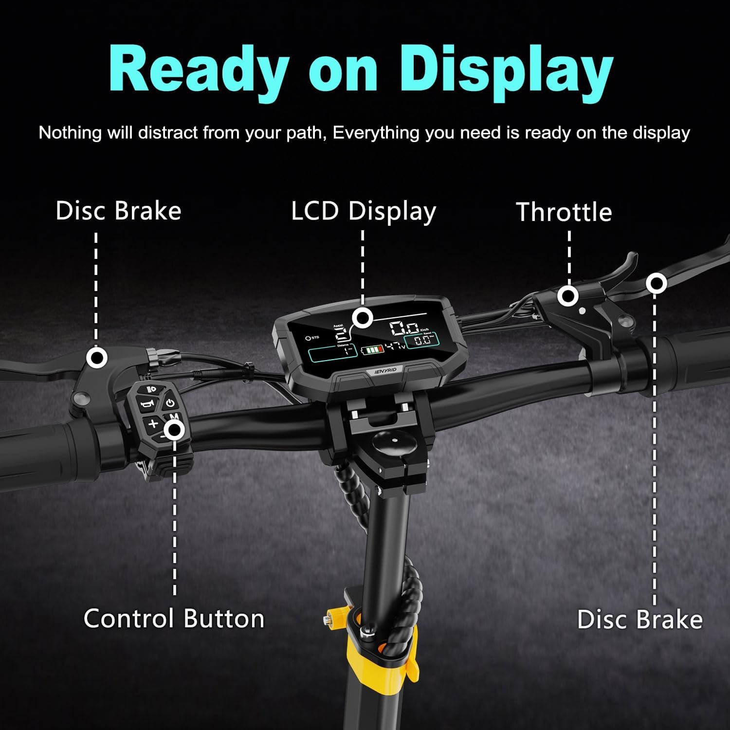 iENYRID Electric Scooter, 10'' Tyre E Scooter for Adults, 30/50Km Long Range, 15/20.8Ah Battery, 3 Speed Modes, Dual Braking System Dual Shock Absorption, Foldable Escooter, Model S1/ES1 - Image 7