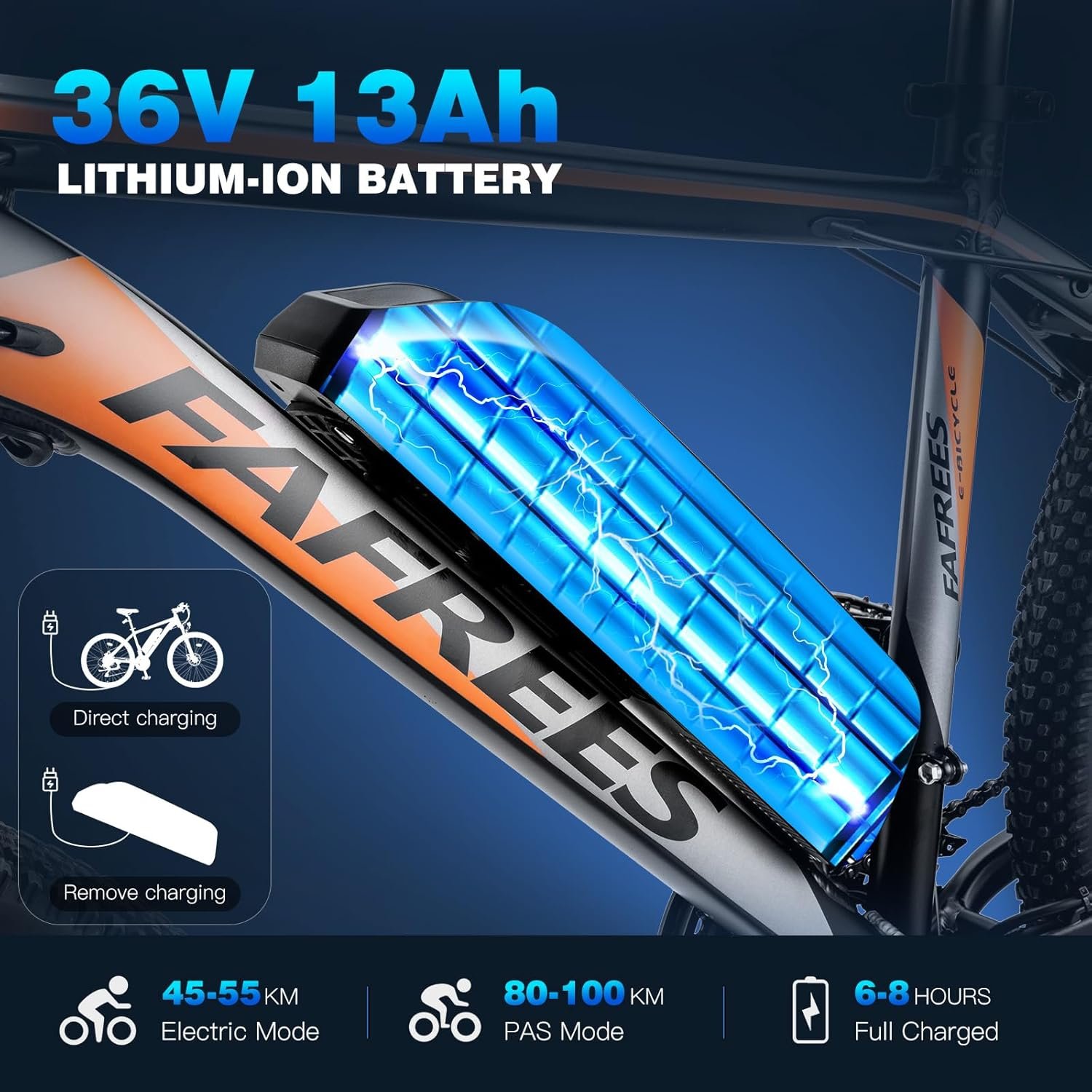 Fafrees Electric Bike for Adults, 26"/27.5" Electric Bicycle, 250W Pedal Assist Ebike for Men Ladies, Removable 13–15Ah Battery, 21 Speed MTB for City, EAPC - Image 4