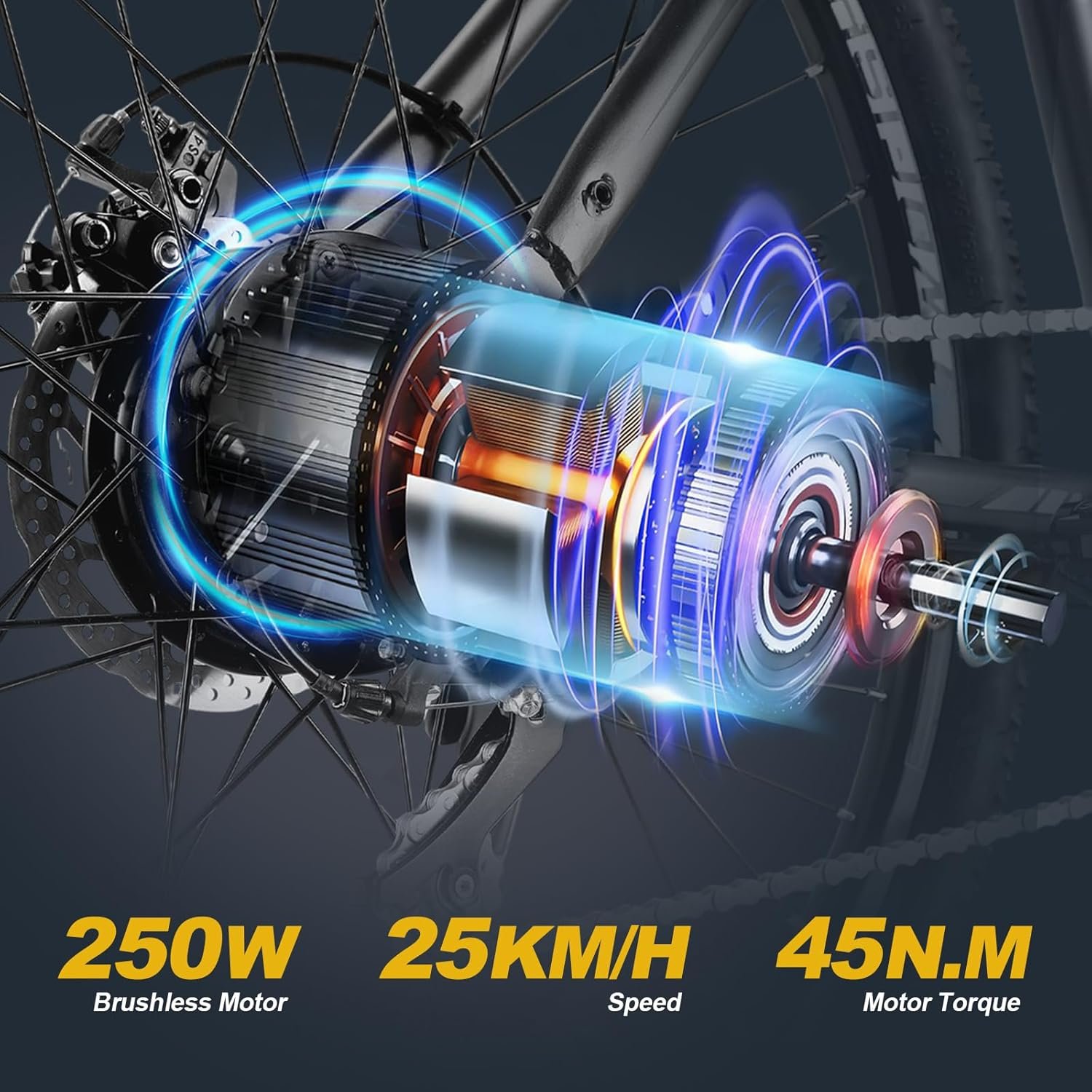 TWOFISH Electric Bike, 26" Electric Mountain Bike for Adults with 36V 15Ah Battery Max Range 100 KM 25KM/H 3 Riding Mode 7 Speed E Bike with Disc Brakes LED Display, TF-1 - Image 4