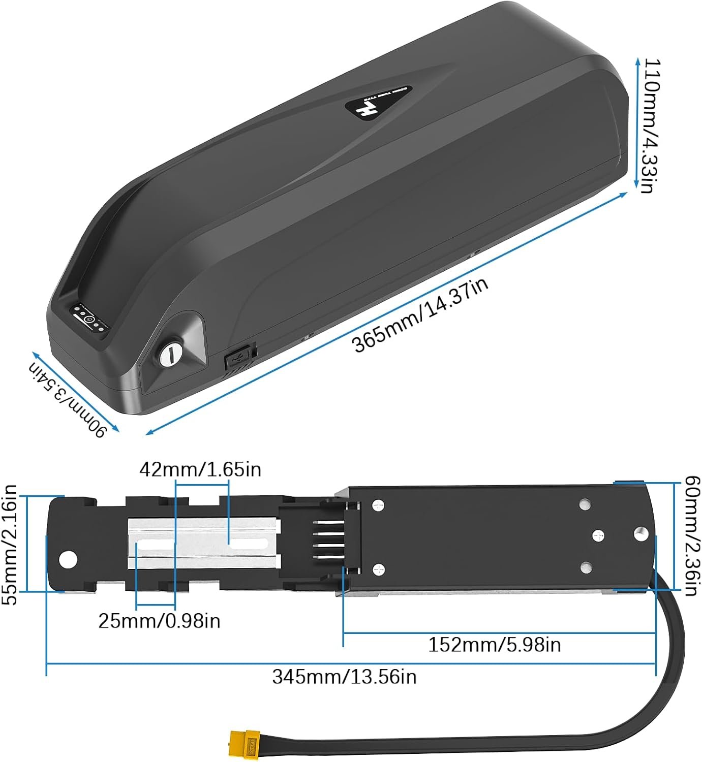 48V Down-tube Ebike Battery, 13Ah Long Range Electric Bicycle Bike Lithium Battery for 200W-1000W Motor (HL03/ 48V 13Ah) - Image 4