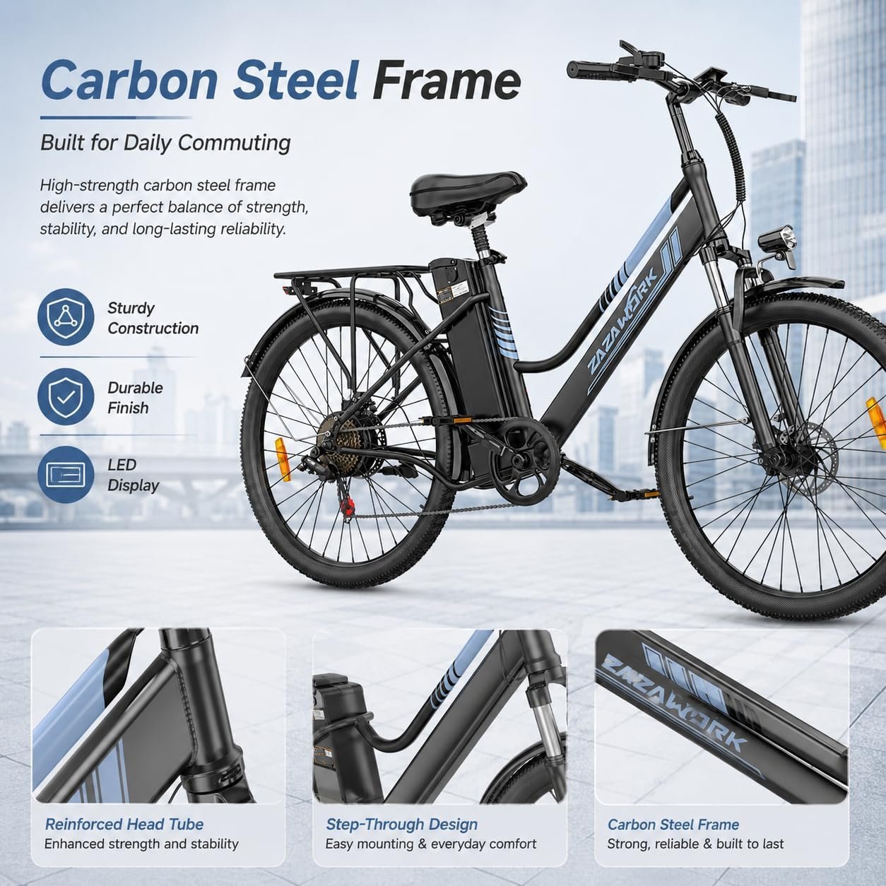 Electric Bike for Adults, 250W Rear Motor Electric Bicycle with 36V 20AH Battery, 80-120km Long Range, 7-Speed & 3 Riding Modes, 25km/h Electric Hybrid Bike for Men Women City Commute - Image 8