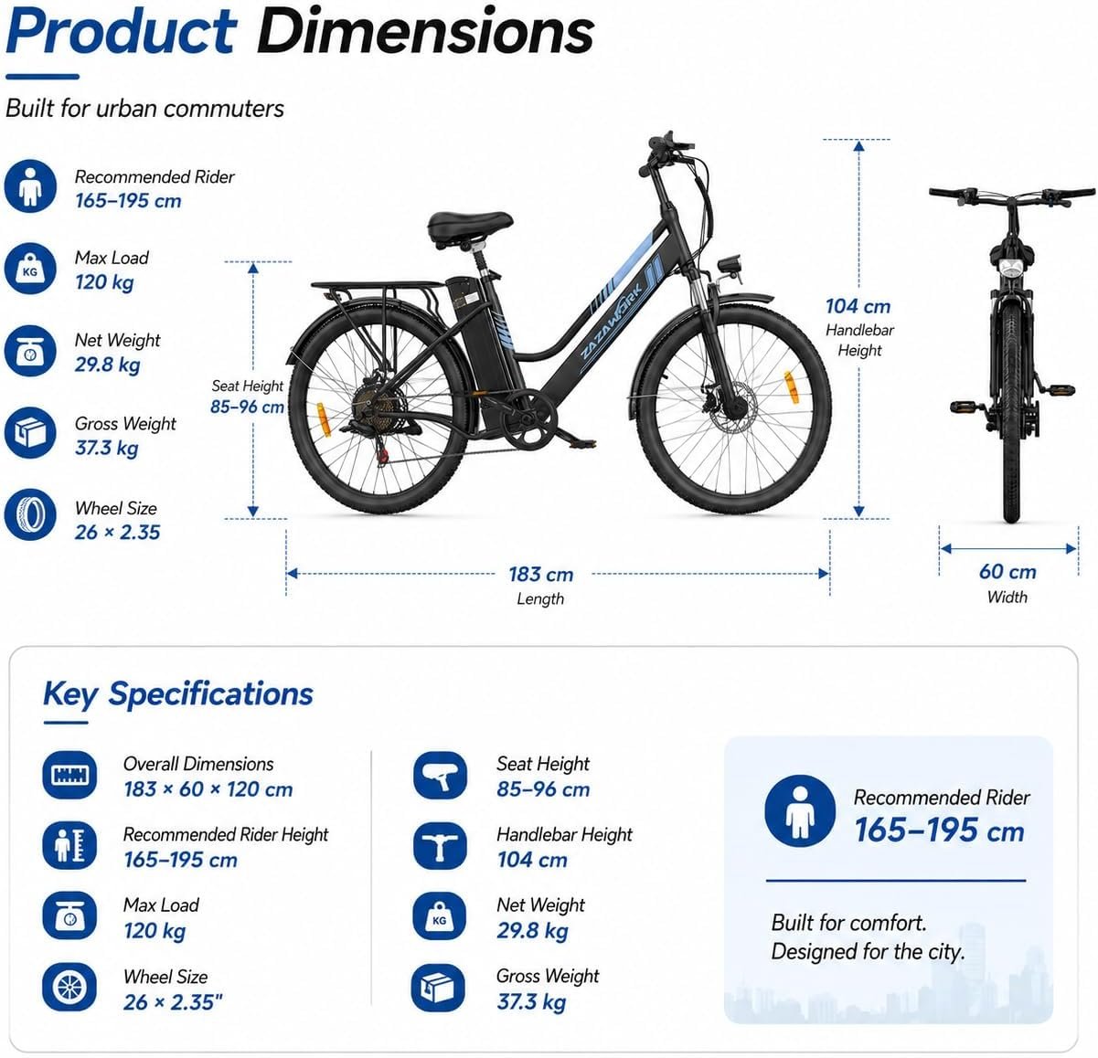 Electric Bike for Adults, 250W Rear Motor Electric Bicycle with 36V 20AH Battery, 80-120km Long Range, 7-Speed & 3 Riding Modes, 25km/h Electric Hybrid Bike for Men Women City Commute - Image 10