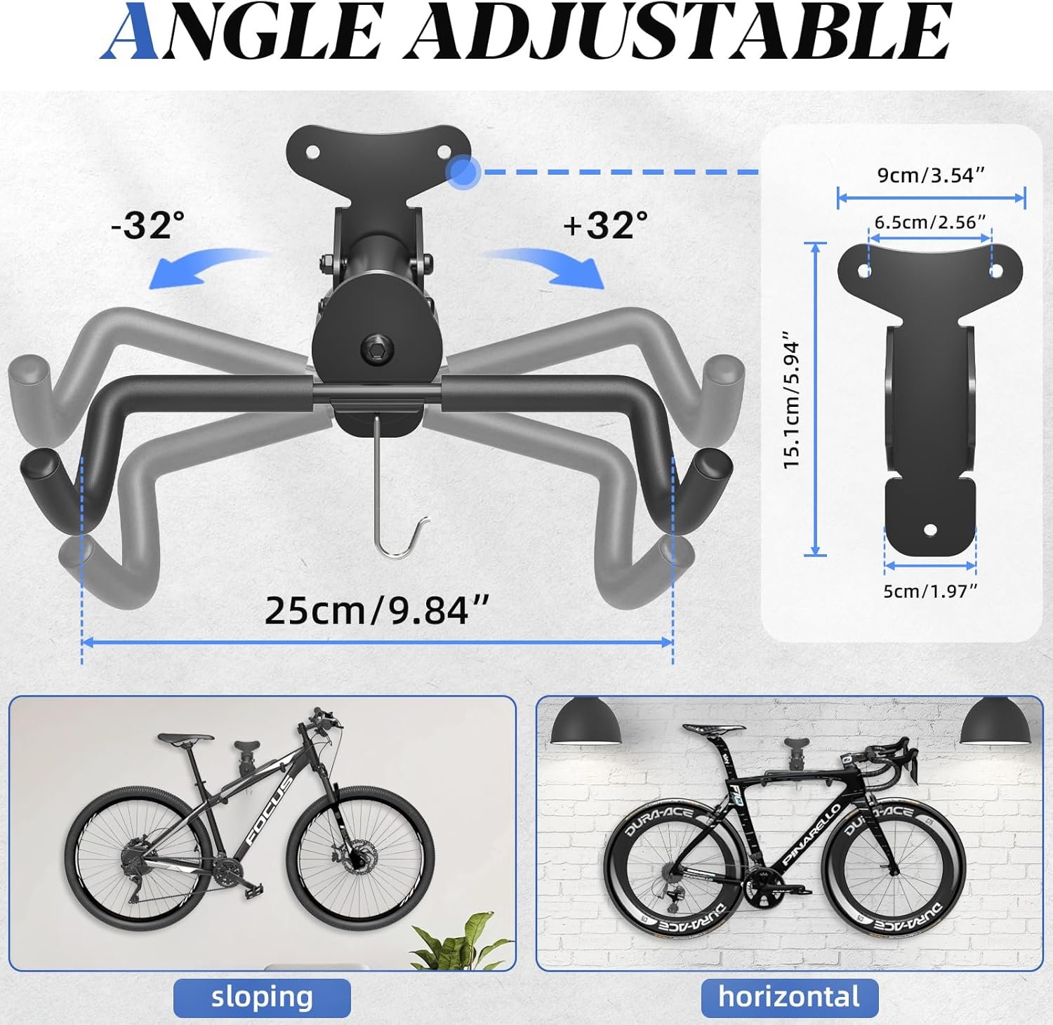 WELDUN Bike Wall Mount, Bicycle Holder, Foldable Bike Rack, Adjustable Distance, with Helmet Hook, Bike Storage Rack for Garage and Indoor(2 Pack) - Image 3