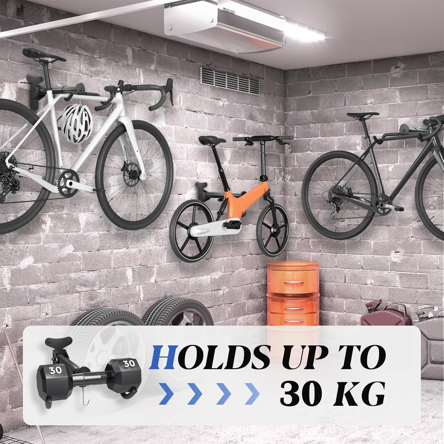 WELDUN Bike Wall Mount, Bicycle Holder, Foldable Bike Rack, Adjustable Distance, with Helmet Hook, Bike Storage Rack for Garage and Indoor(2 Pack) - Image 6