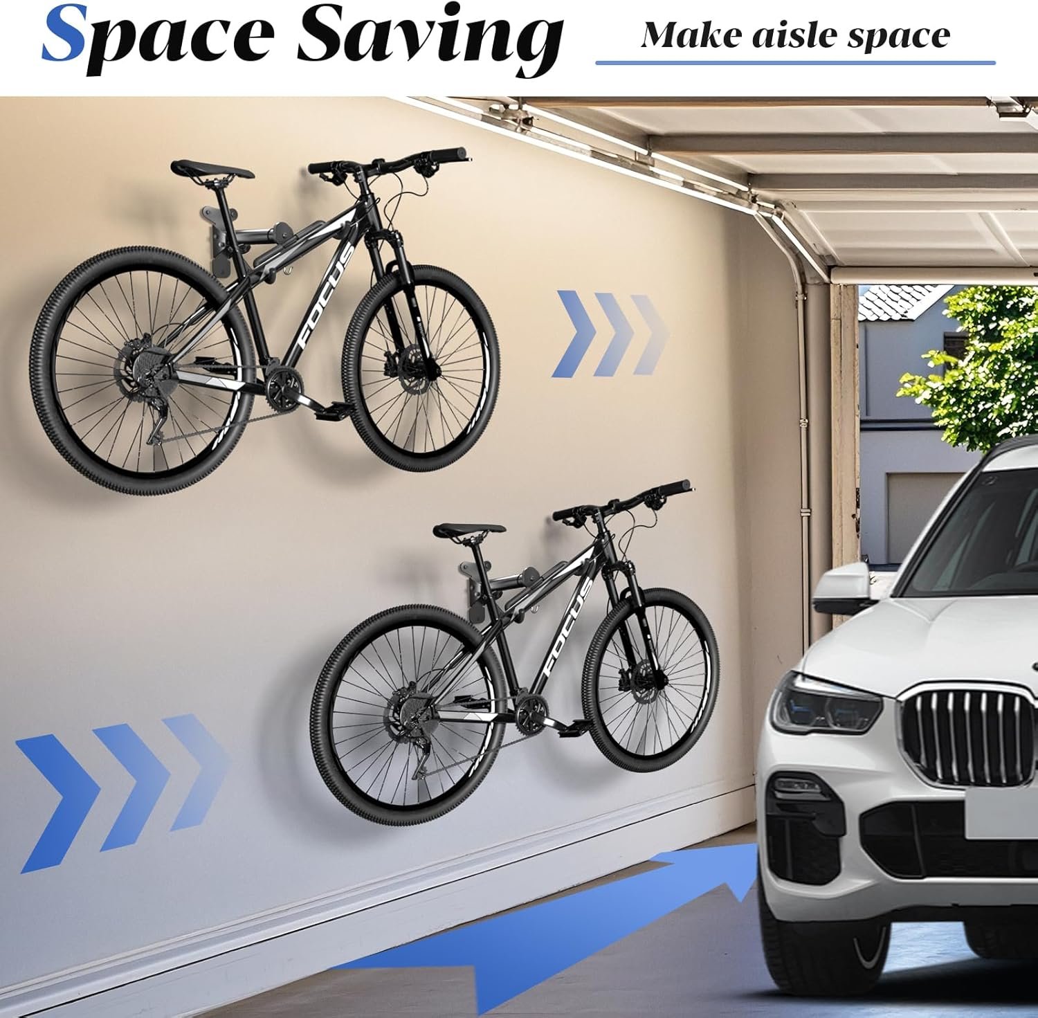 WELDUN Bike Wall Mount, Bicycle Holder, Foldable Bike Rack, Adjustable Distance, with Helmet Hook, Bike Storage Rack for Garage and Indoor(2 Pack) - Image 7