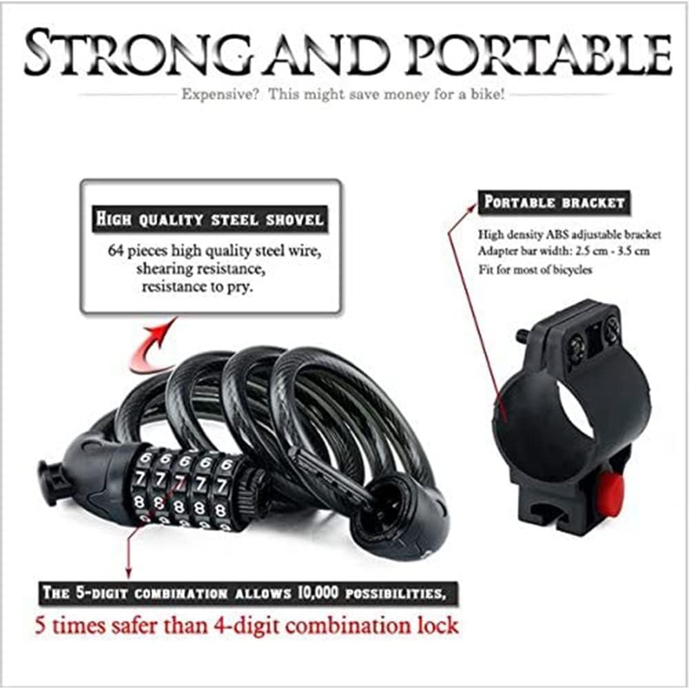 GOFRIEND Bicycle Lock - High Security 5 Digit Combination Coiling Cable Lock, Best for Outdoors, 1.2mx12mm - Image 3