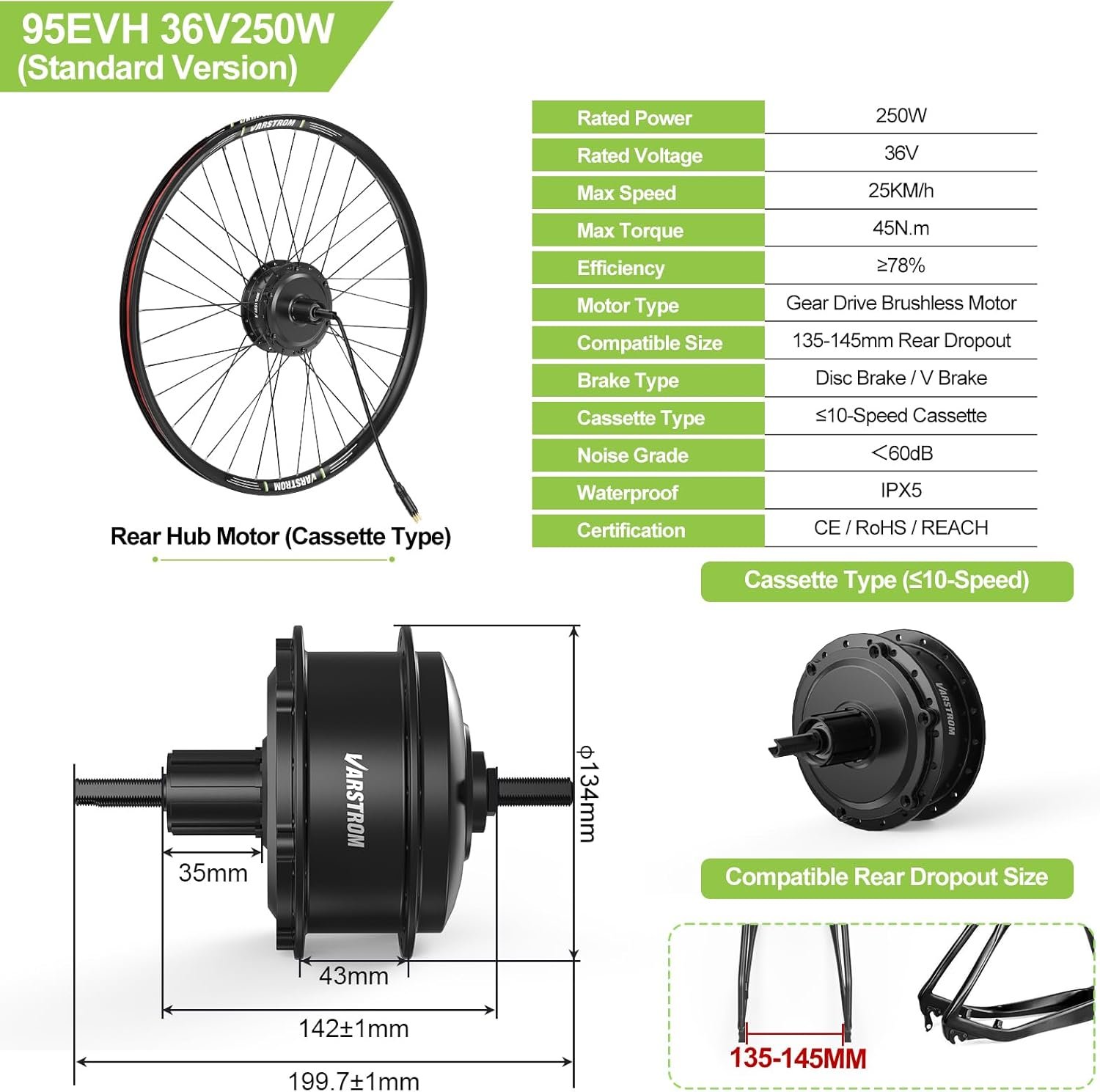 36V 250W Electric Bike Conversion Kit – Rear Hub Brushless Motor EBike Conversion Kit for 26" 27.5" 28" 29" 700C with Upgraded Controller, Optional Display & PAS Sensor for MTB (No Battery) - Image 3