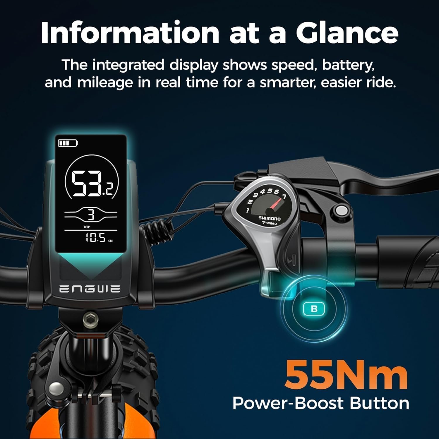 ENGWE EP-2 BOOST Folding Electric Bike,20‘×4.0’ Fat Tire 7-Speed Electric Bicycle 48V 13Ah Removable Battery, 50-120 km Range E-bike for Every Terrain & MTB & Beach & Snow - Image 4