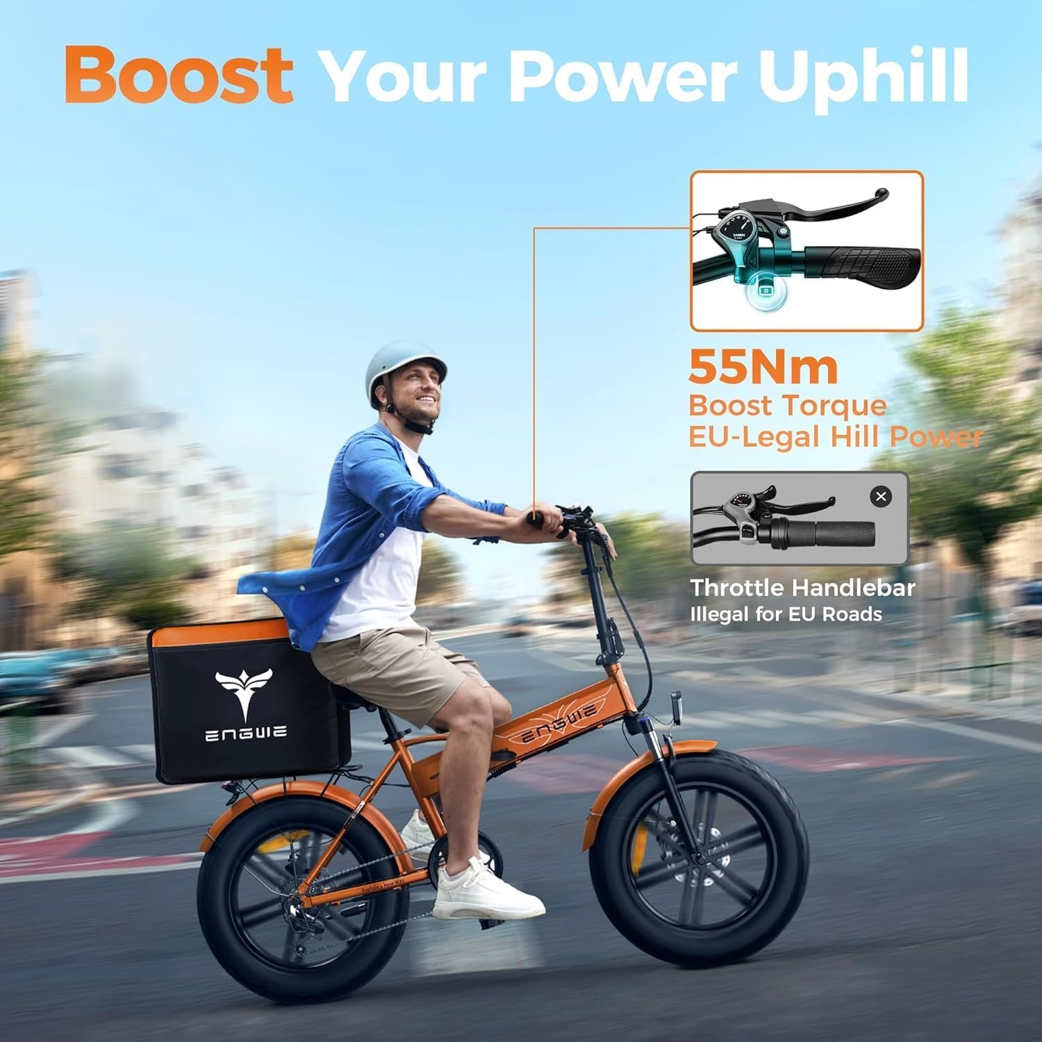 ENGWE EP-2 BOOST Folding Electric Bike,20‘×4.0’ Fat Tire 7-Speed Electric Bicycle 48V 13Ah Removable Battery, 50-120 km Range E-bike for Every Terrain & MTB & Beach & Snow - Image 5