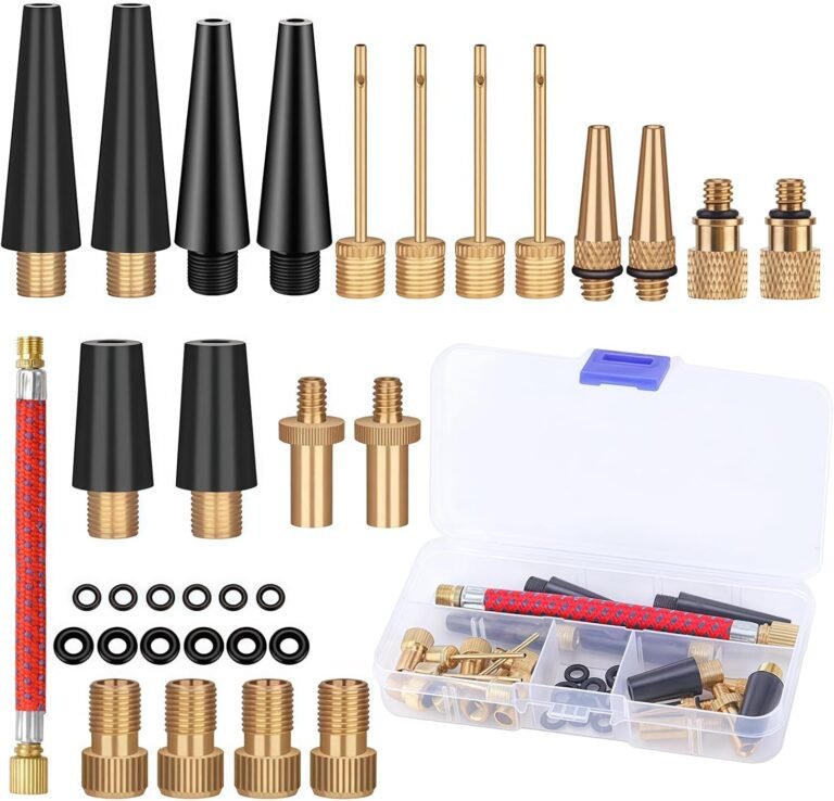 33Pcs Bike Pump Adapter Set, Bicycle Metal Valve Adapter Kit with Extension Pipe, for Balls/Bikes, DV SV AV Bicycle Air Pump Inflation Needle Nozzle Kit