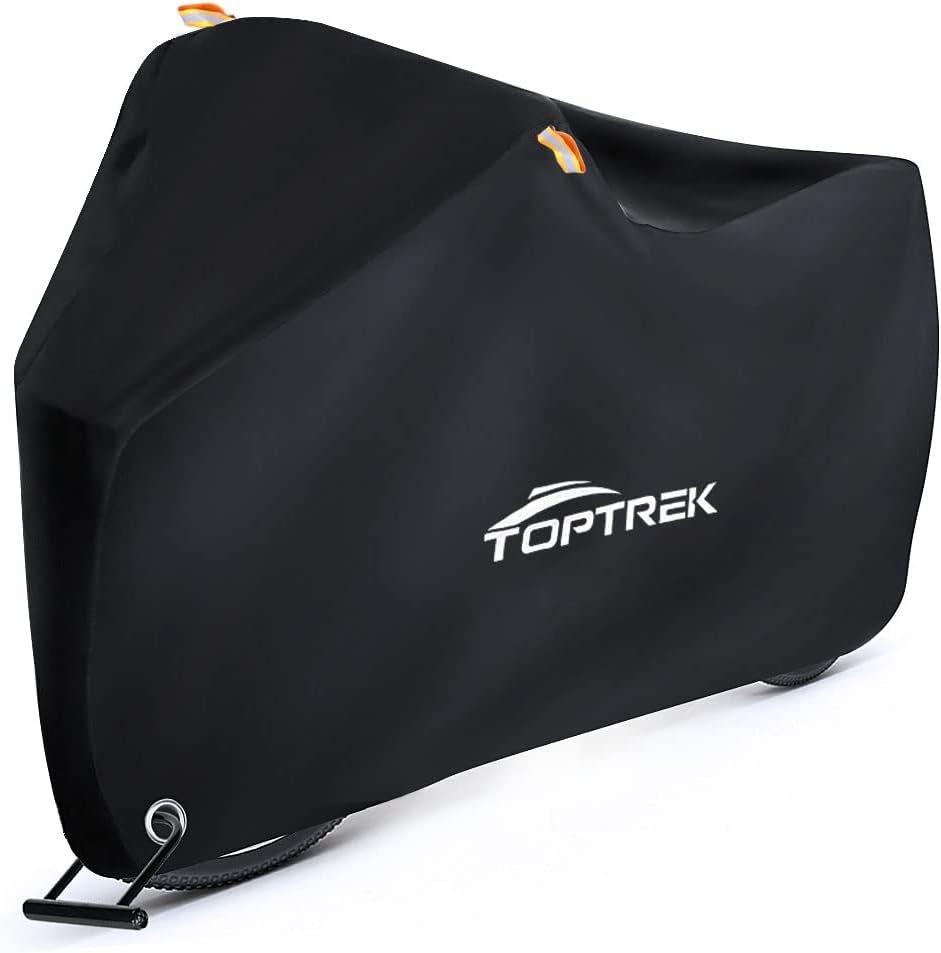 Toptrek Bike Cover, Bike Covers for Outside Storage, 210T Outdoor Waterproof Bicycle Cover with Lock Holes, Anti Rain UV Bike Covers with Storage Bag for Mountain Bike, Road Bike, E-bike(Black)